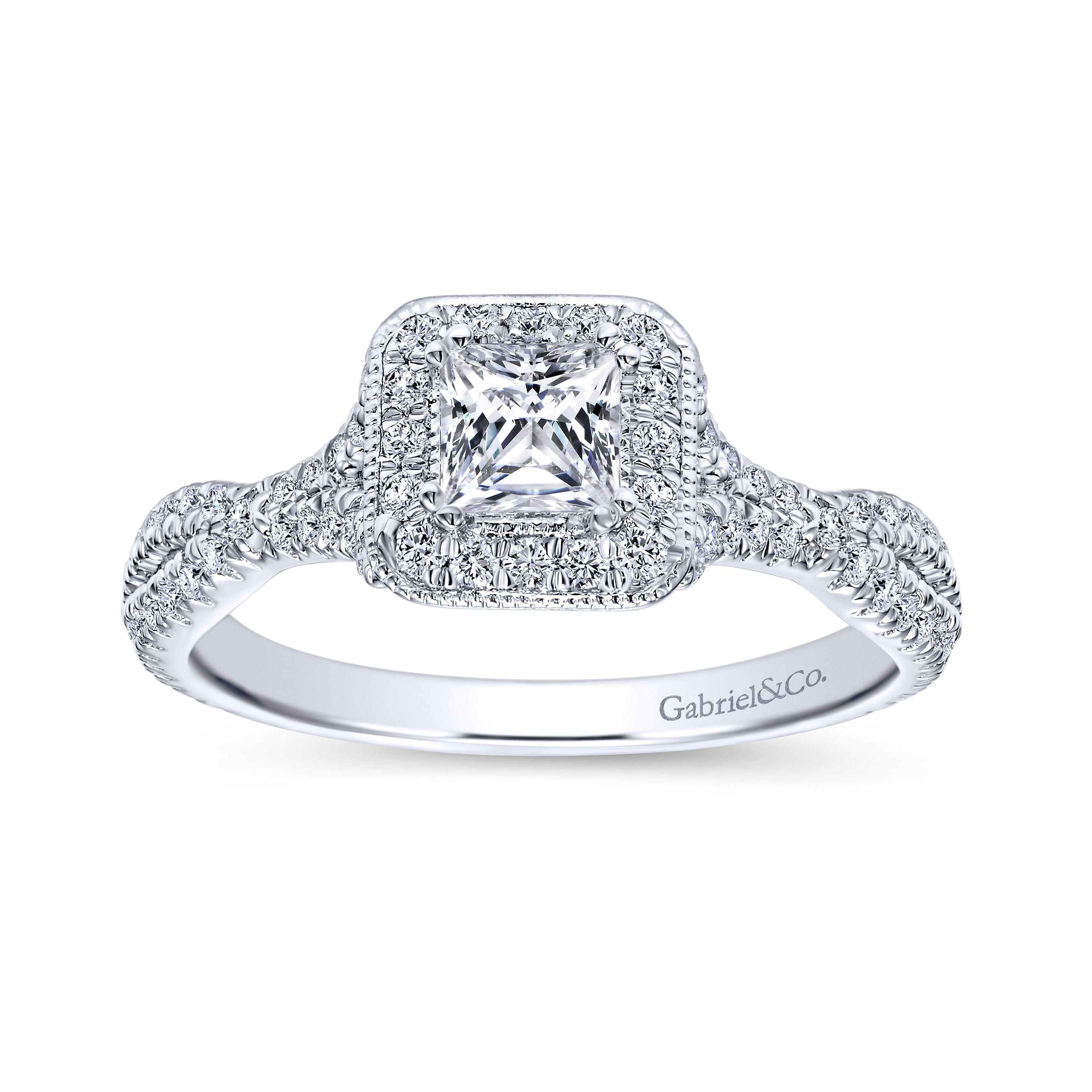 14k White Gold Princess Cut Halo Engagement Ring angle 5 14k White Gold Princess Cut Halo Engagement Ring angle 5