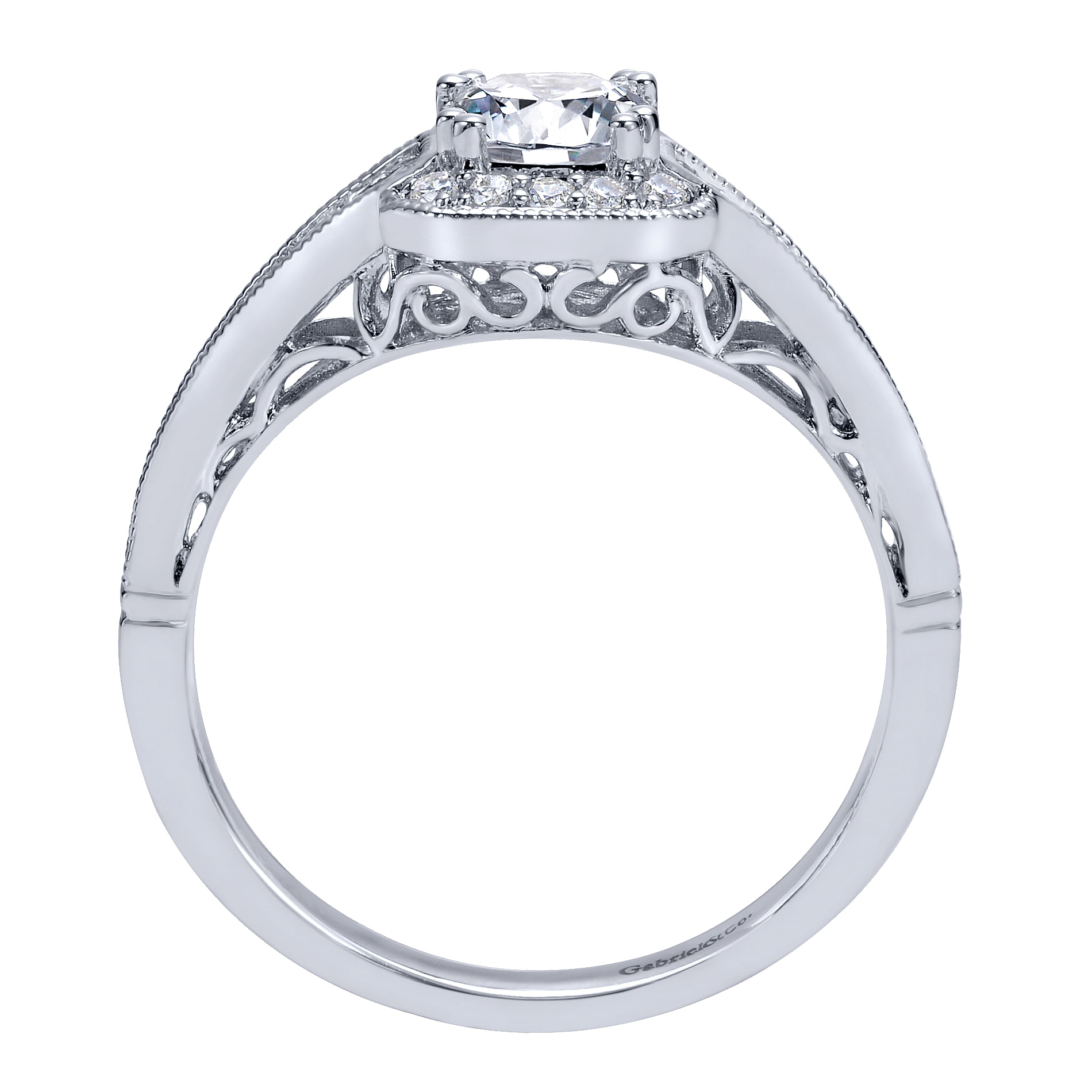 14k White Gold Princess Cut Halo Engagement Ring angle 2 14k White Gold Princess Cut Halo Engagement Ring angle 2