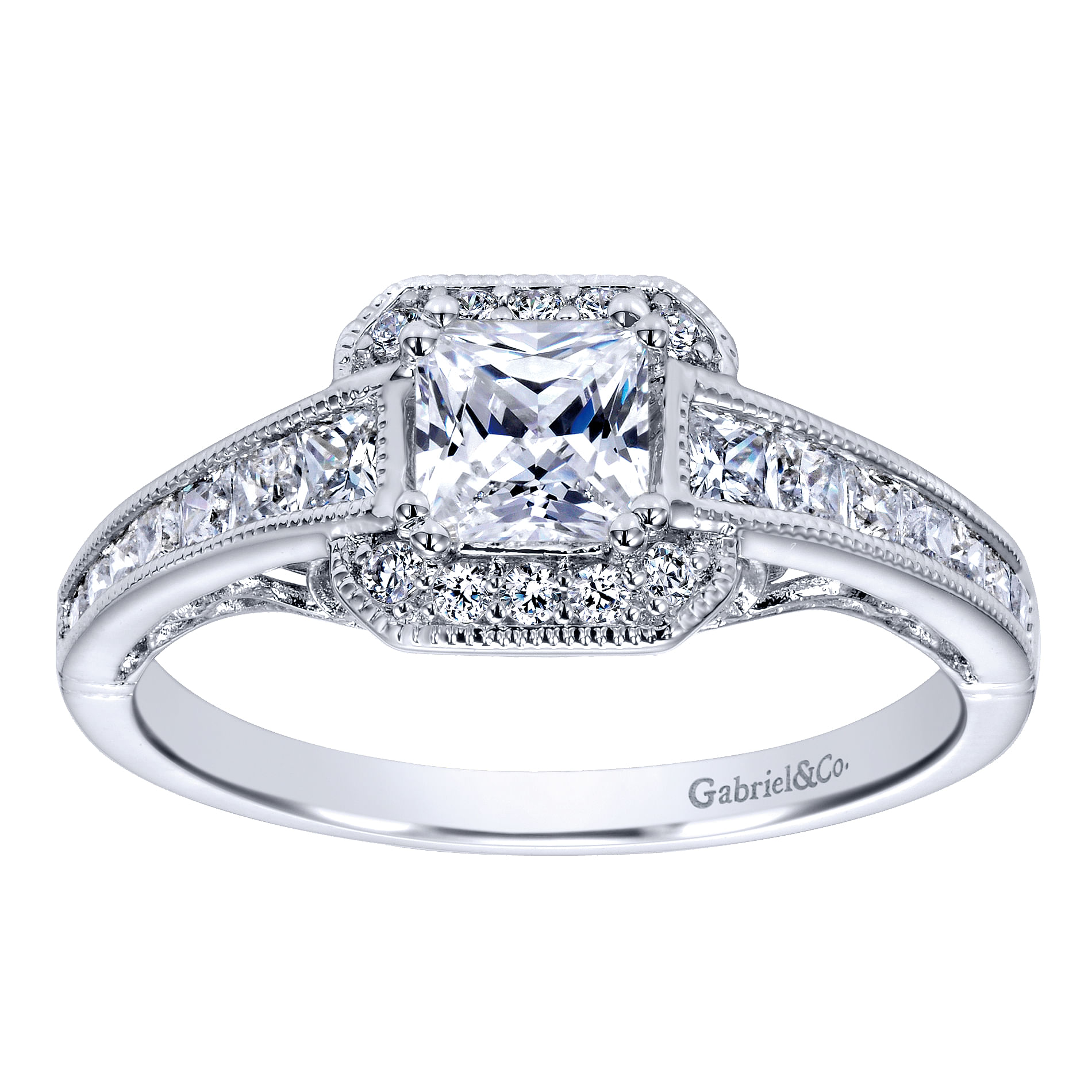 14k White Gold Princess Cut Halo Engagement Ring angle 5 14k White Gold Princess Cut Halo Engagement Ring angle 5