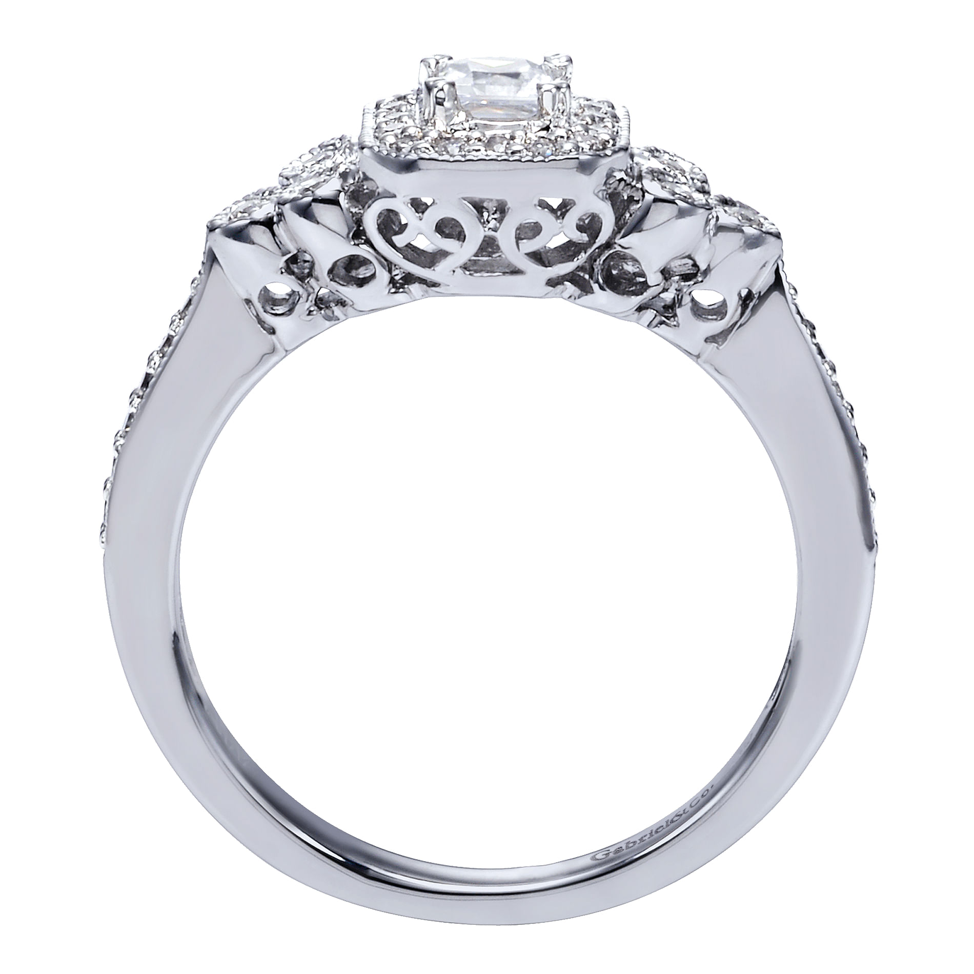 14k White Gold Princess Cut Halo Engagement Ring angle 2 14k White Gold Princess Cut Halo Engagement Ring angle 2