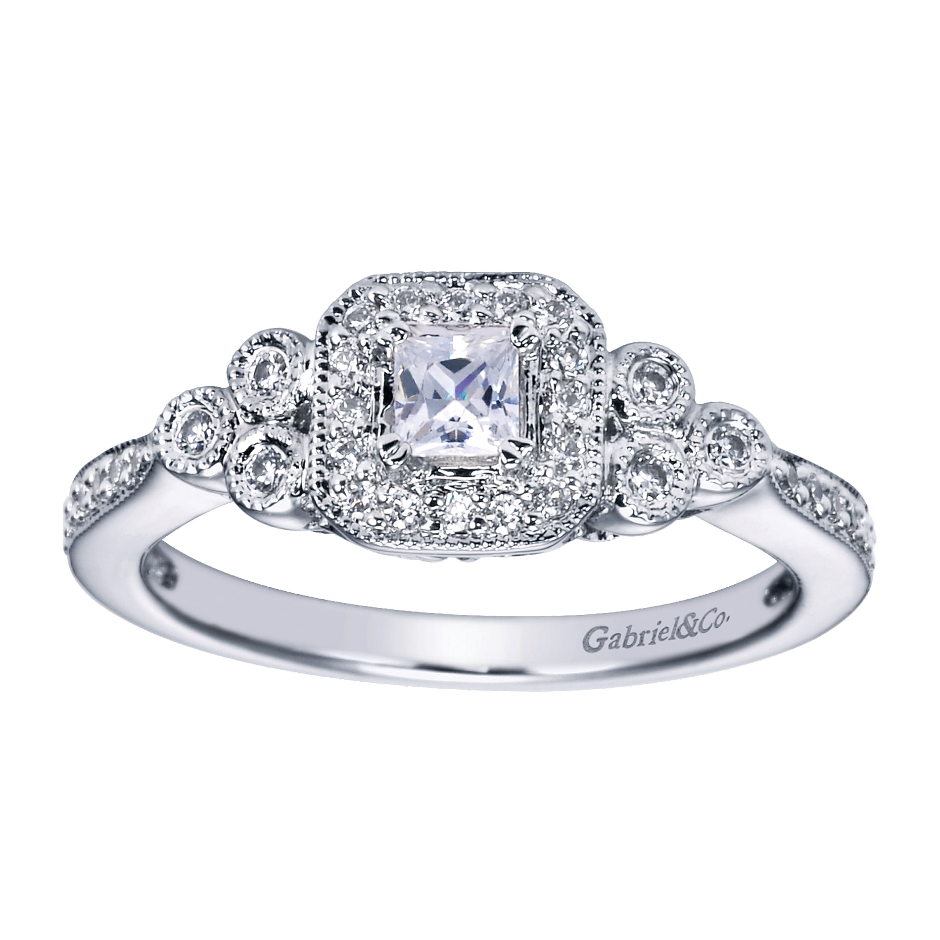 14k White Gold Princess Cut Halo Engagement Ring angle 5 14k White Gold Princess Cut Halo Engagement Ring angle 5