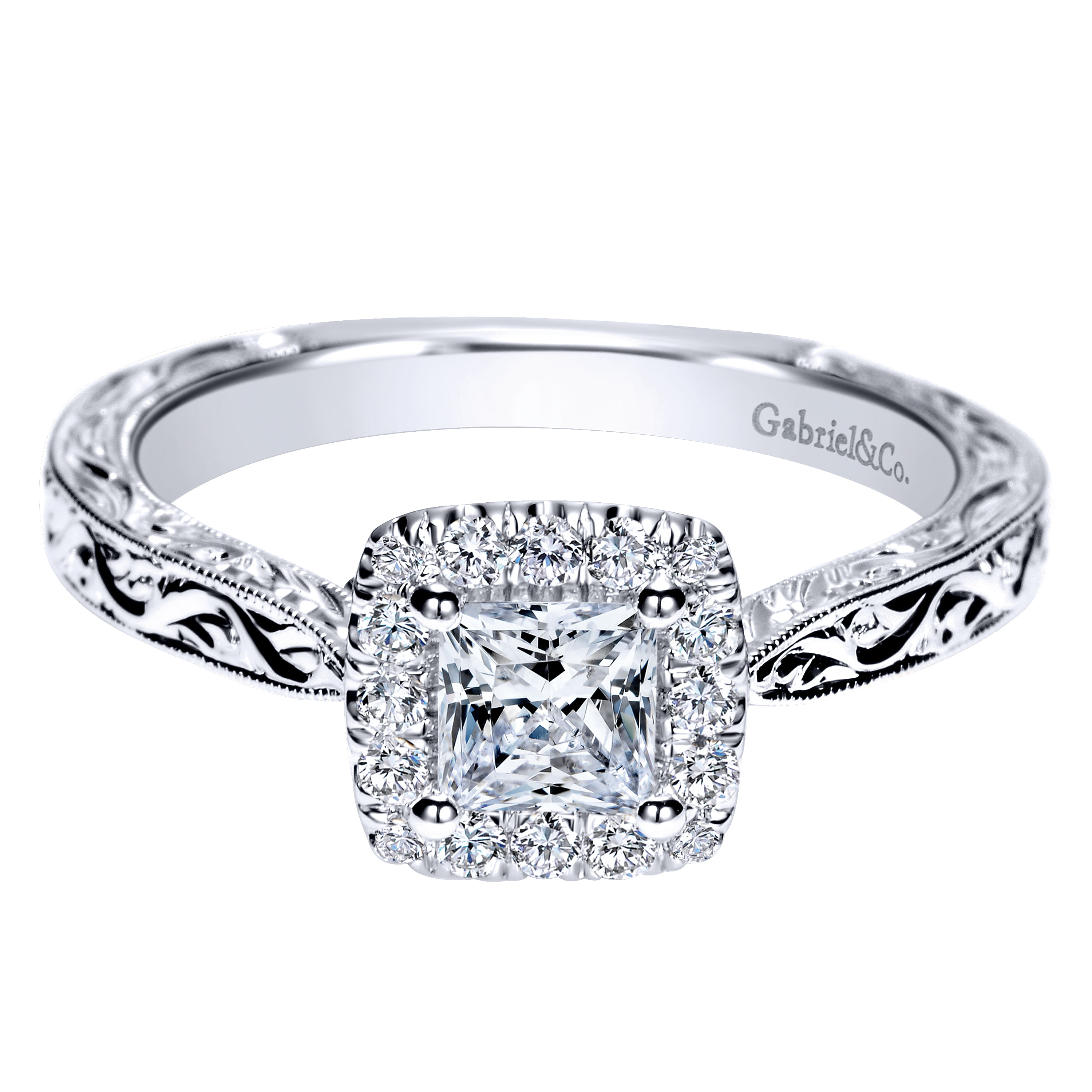 14k White Gold Princess Cut Halo Engagement Ring angle 1 14k White Gold Princess Cut Halo Engagement Ring angle 1