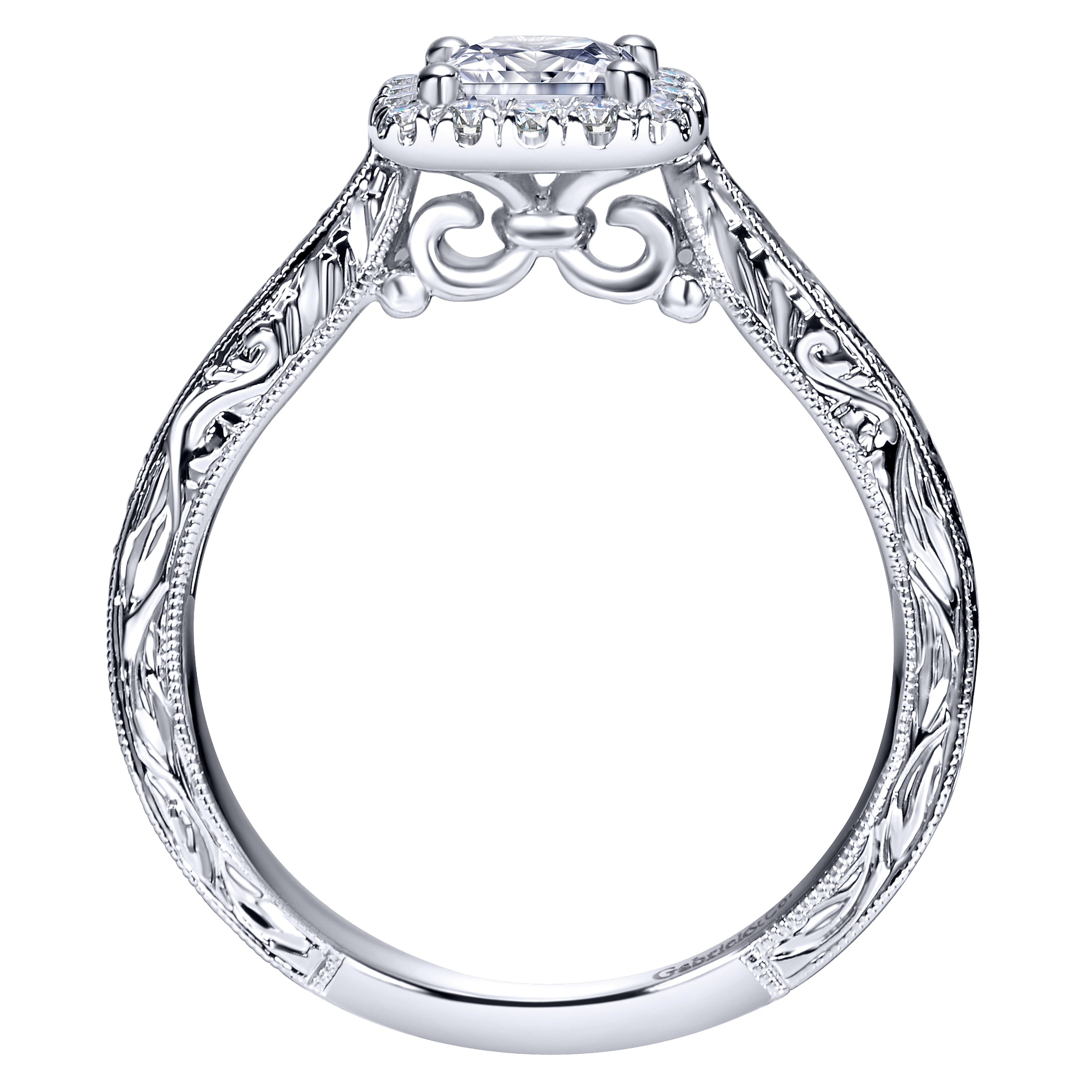 14k White Gold Princess Cut Halo Engagement Ring angle 2 14k White Gold Princess Cut Halo Engagement Ring angle 2