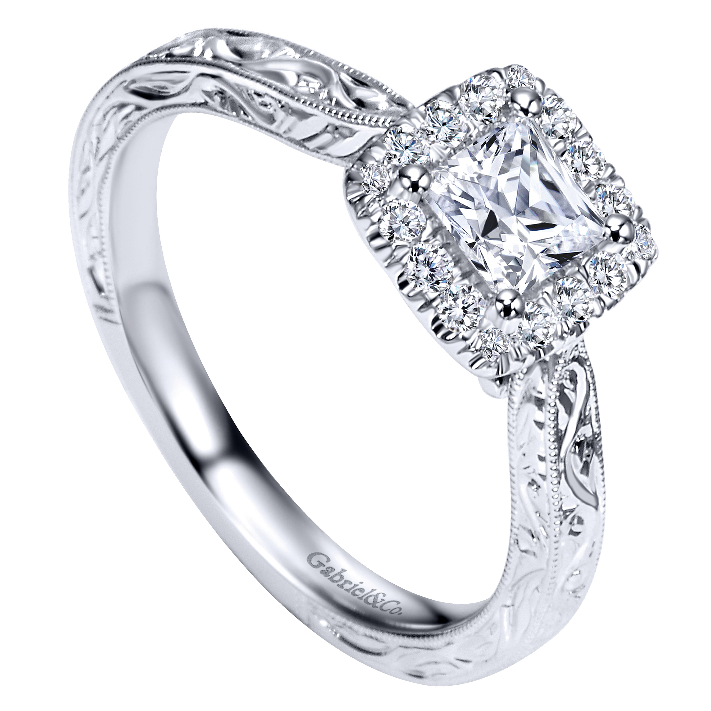 14k White Gold Princess Cut Halo Engagement Ring angle 3 14k White Gold Princess Cut Halo Engagement Ring angle 3