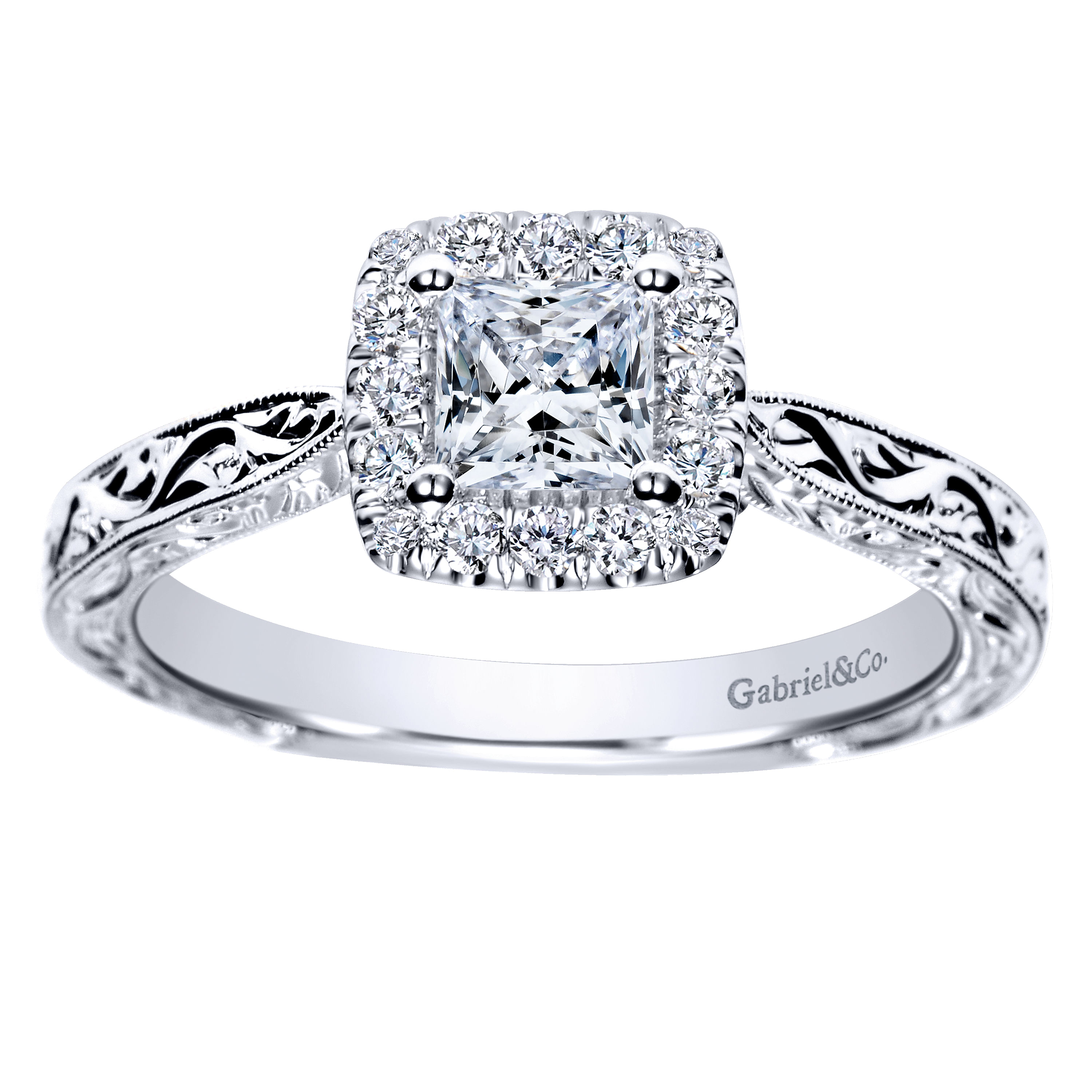 14k White Gold Princess Cut Halo Engagement Ring angle 5 14k White Gold Princess Cut Halo Engagement Ring angle 5