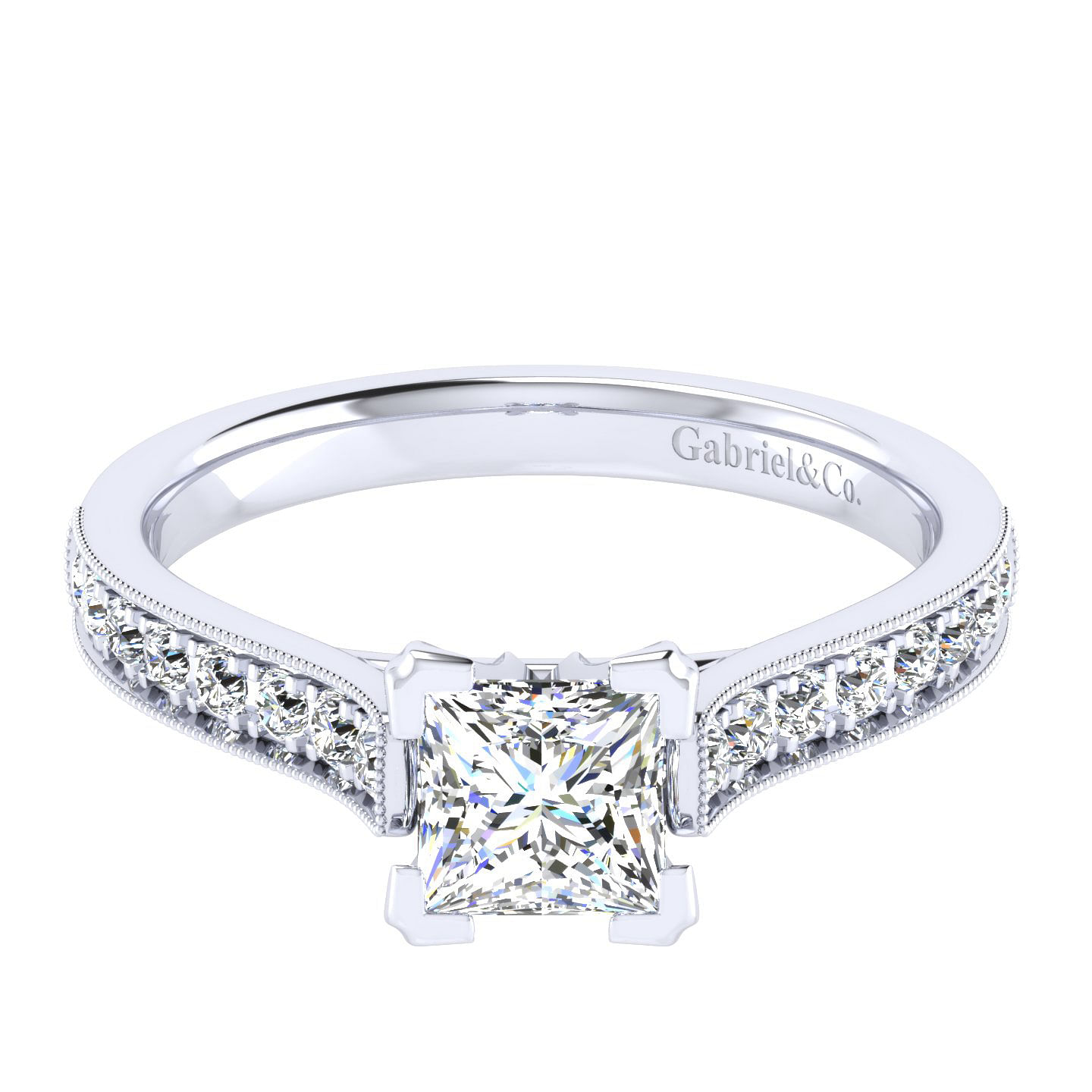 14k White Gold Princess Cut Straight Engagement Ring angle 1 14k White Gold Princess Cut Straight Engagement Ring angle 1