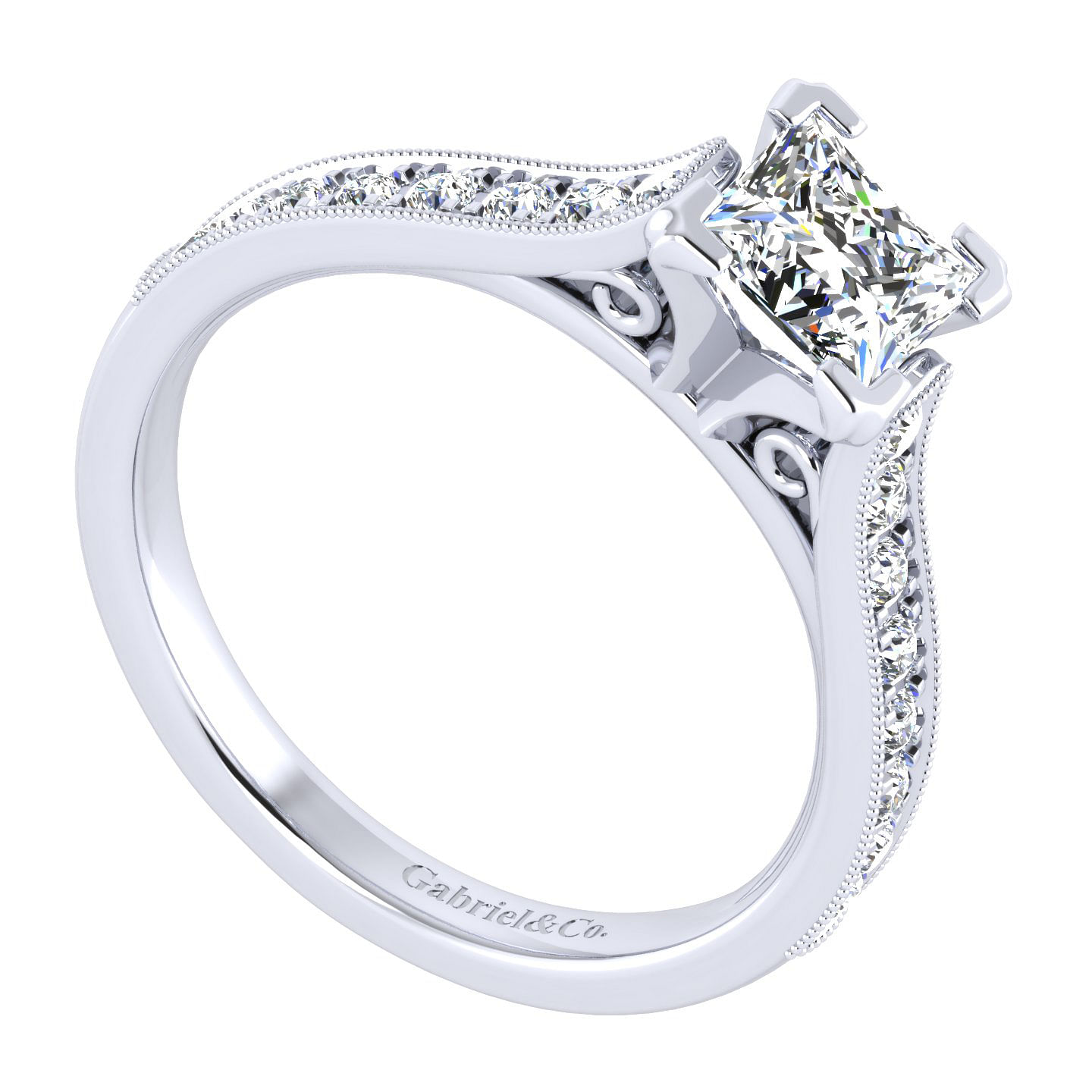 14k White Gold Princess Cut Straight Engagement Ring angle 3 14k White Gold Princess Cut Straight Engagement Ring angle 3