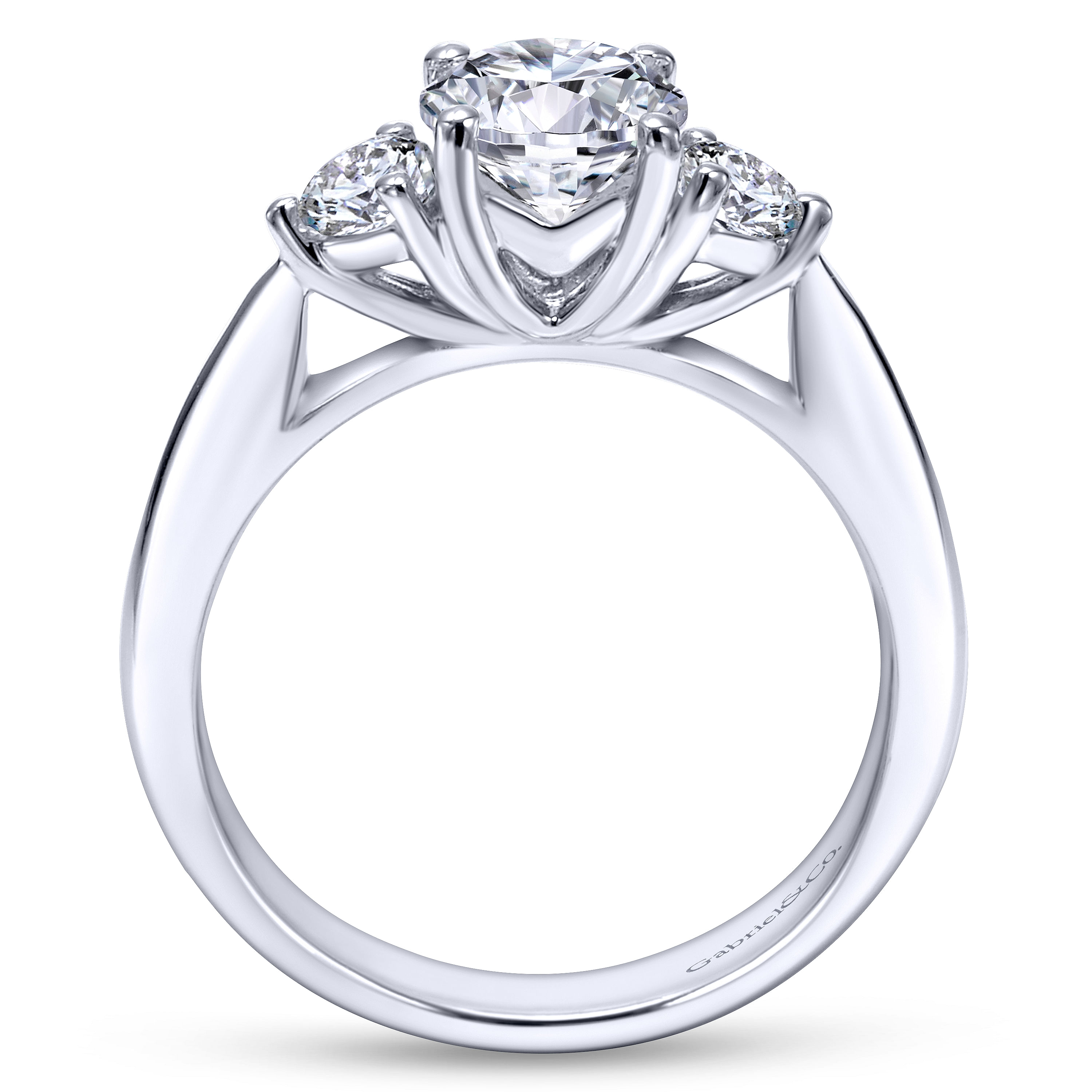 14k White Gold Round 3 Stones Engagement Ring angle 2 14k White Gold Round 3 Stones Engagement Ring angle 2