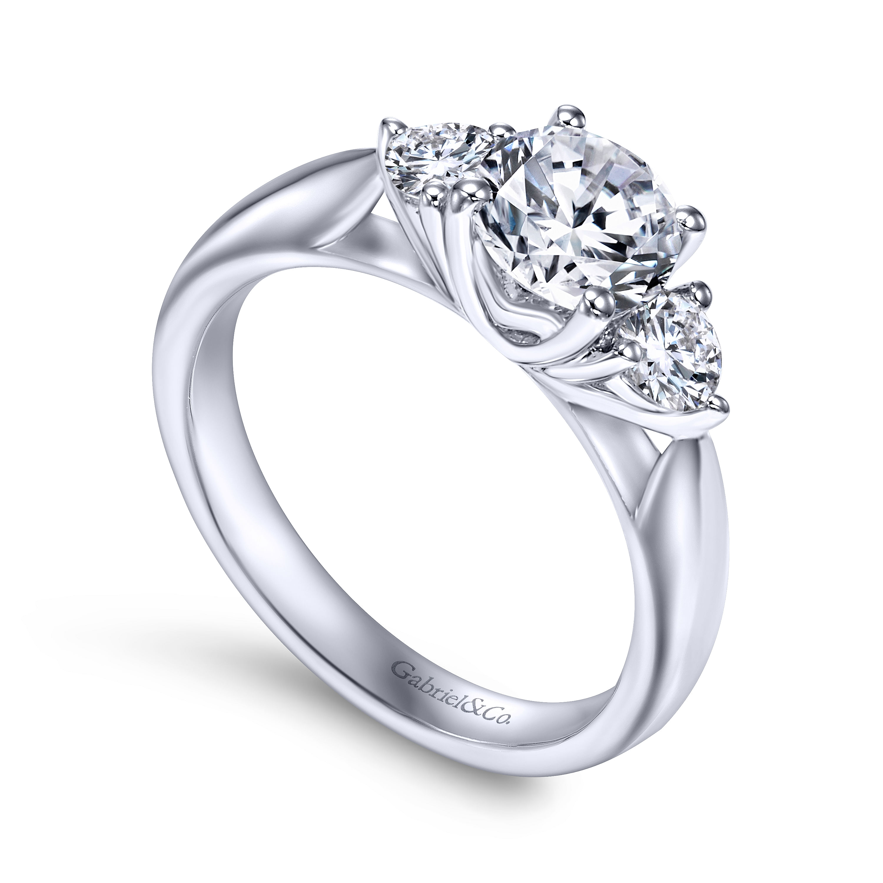 14k White Gold Round 3 Stones Engagement Ring angle 3 14k White Gold Round 3 Stones Engagement Ring angle 3