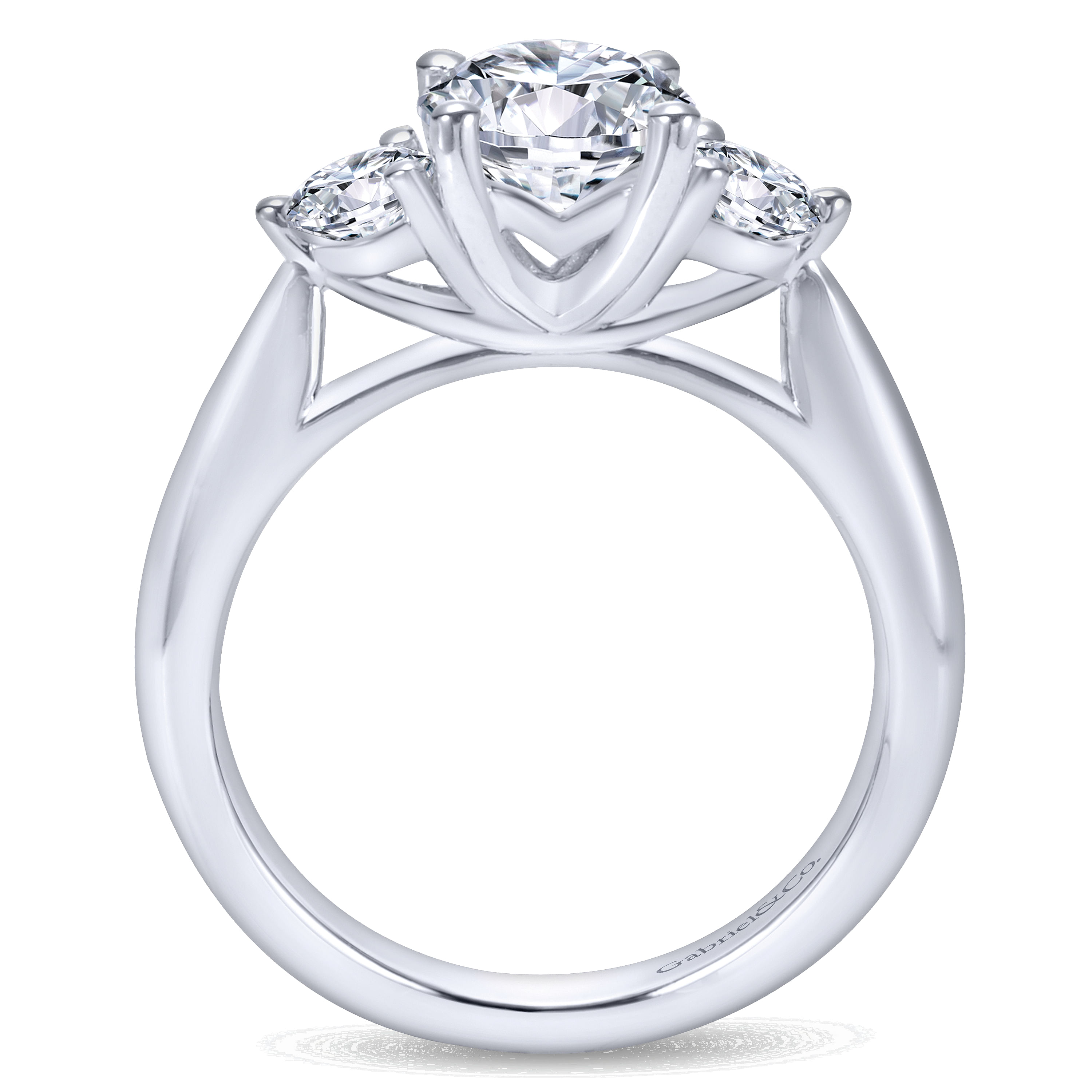 14k White Gold Round 3 Stones Engagement Ring angle 2 14k White Gold Round 3 Stones Engagement Ring angle 2