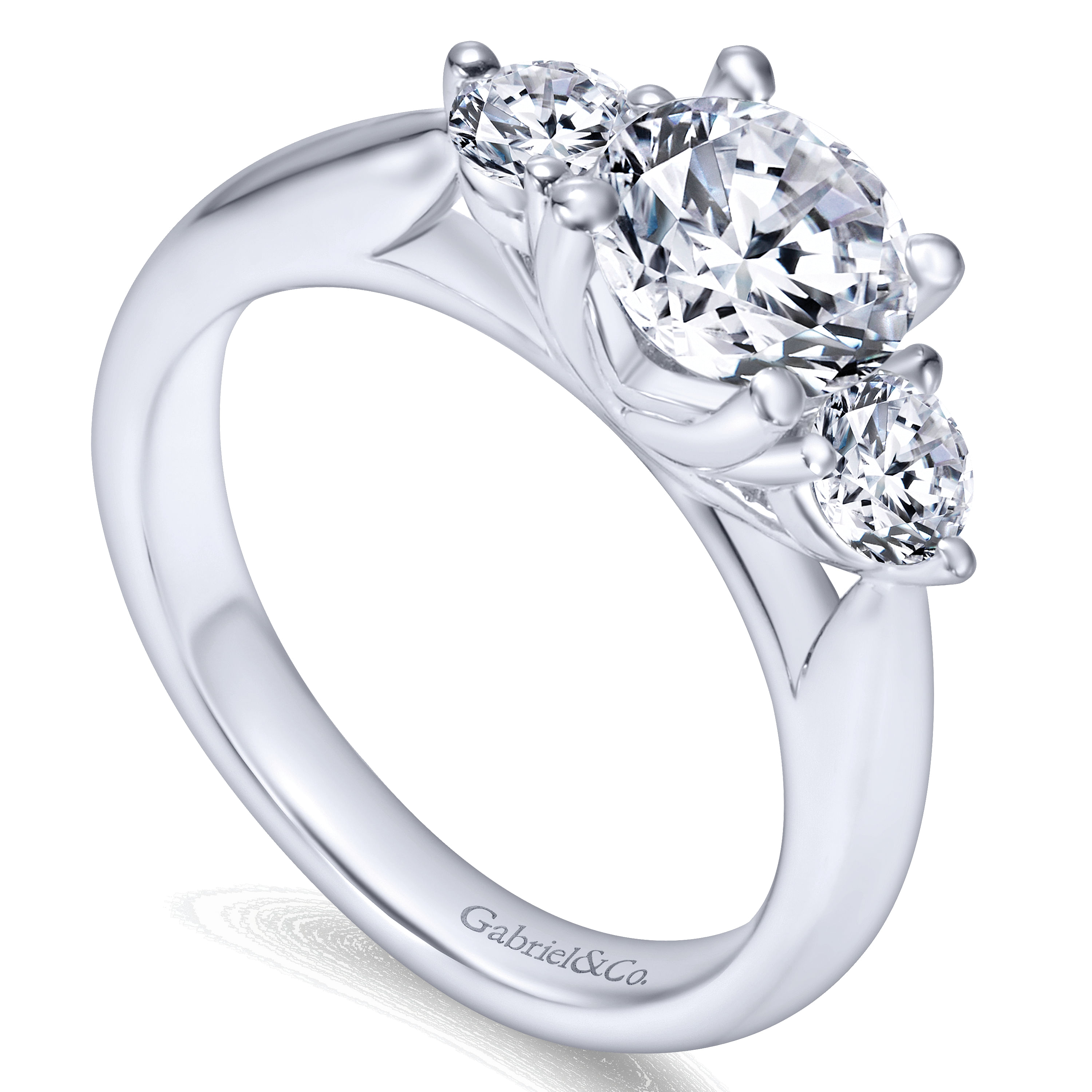 14k White Gold Round 3 Stones Engagement Ring angle 3 14k White Gold Round 3 Stones Engagement Ring angle 3