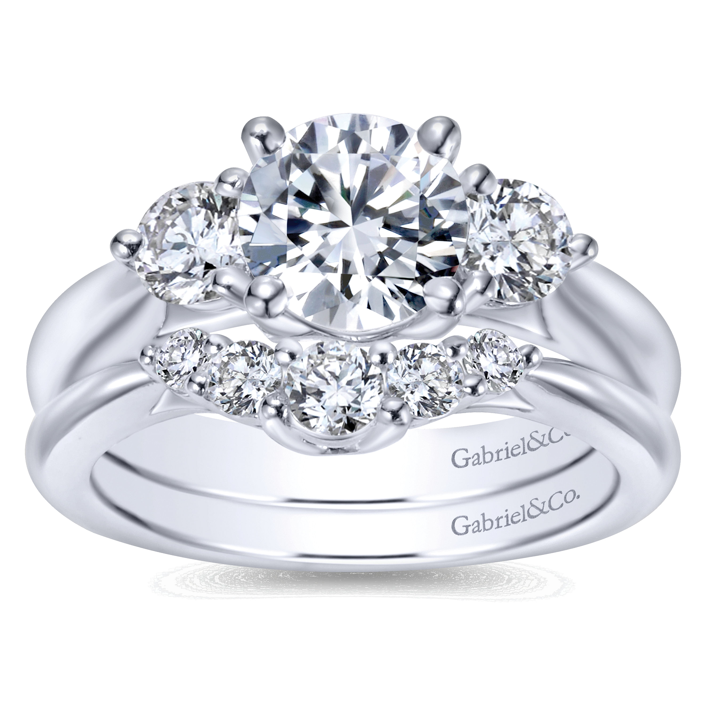 14k White Gold Round 3 Stones Engagement Ring angle 4 14k White Gold Round 3 Stones Engagement Ring angle 4