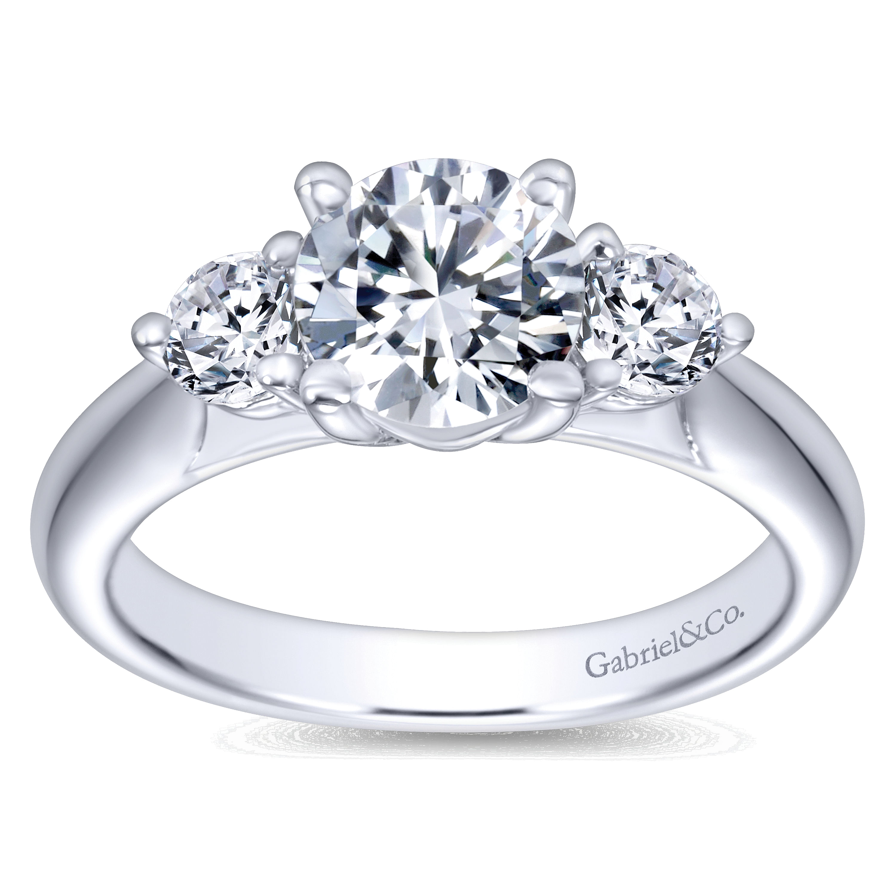 14k White Gold Round 3 Stones Engagement Ring angle 5 14k White Gold Round 3 Stones Engagement Ring angle 5