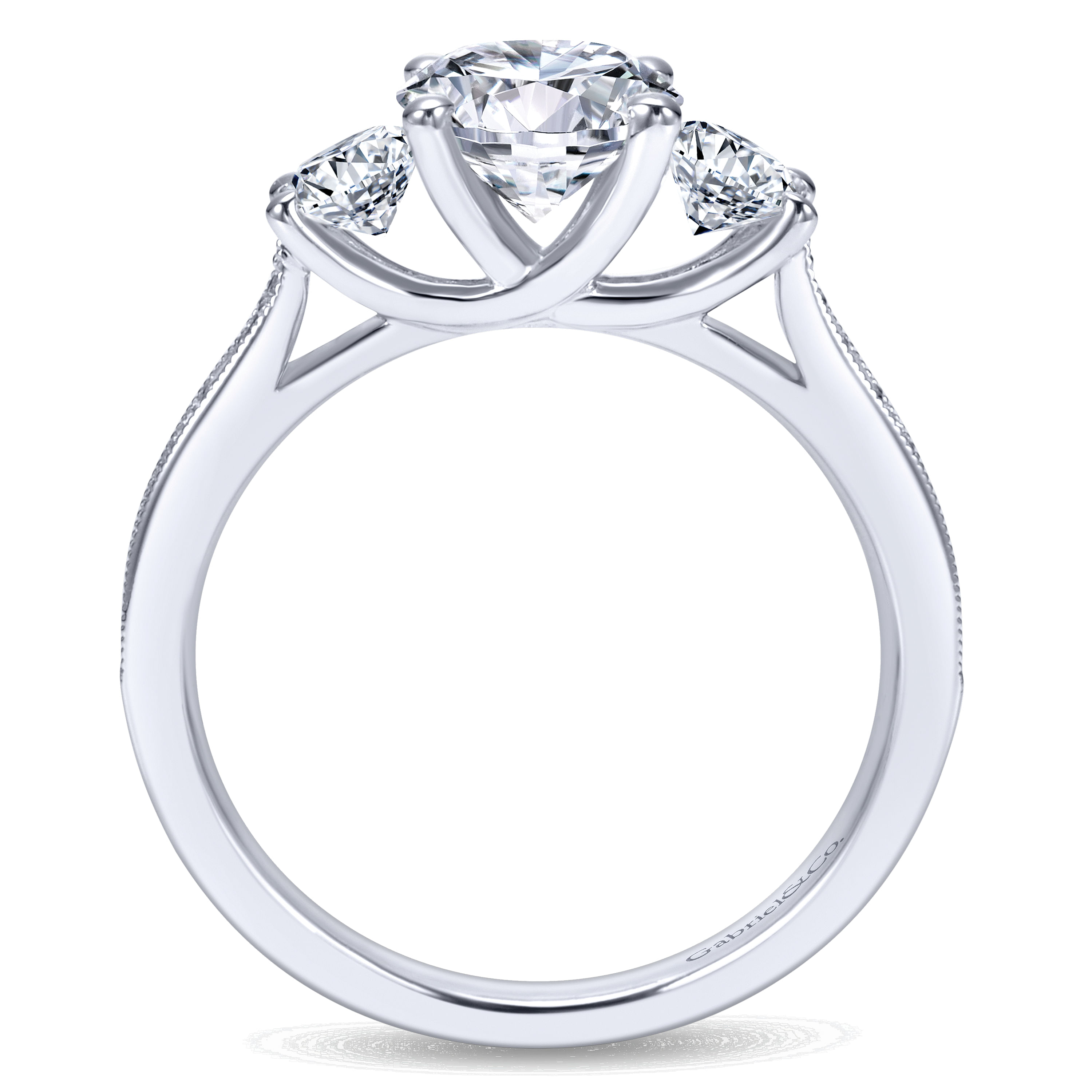 14k White Gold Round 3 Stones Engagement Ring angle 2 14k White Gold Round 3 Stones Engagement Ring angle 2