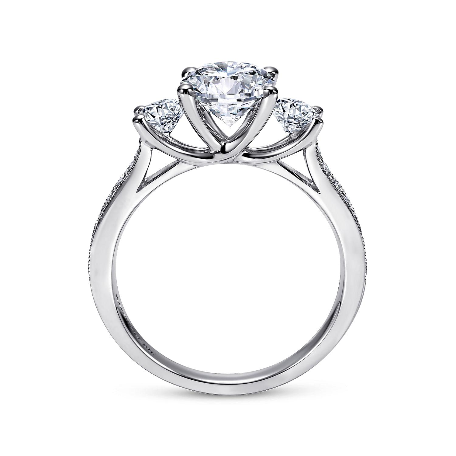 14k White Gold Round 3 Stones Engagement Ring angle 2 14k White Gold Round 3 Stones Engagement Ring angle 2