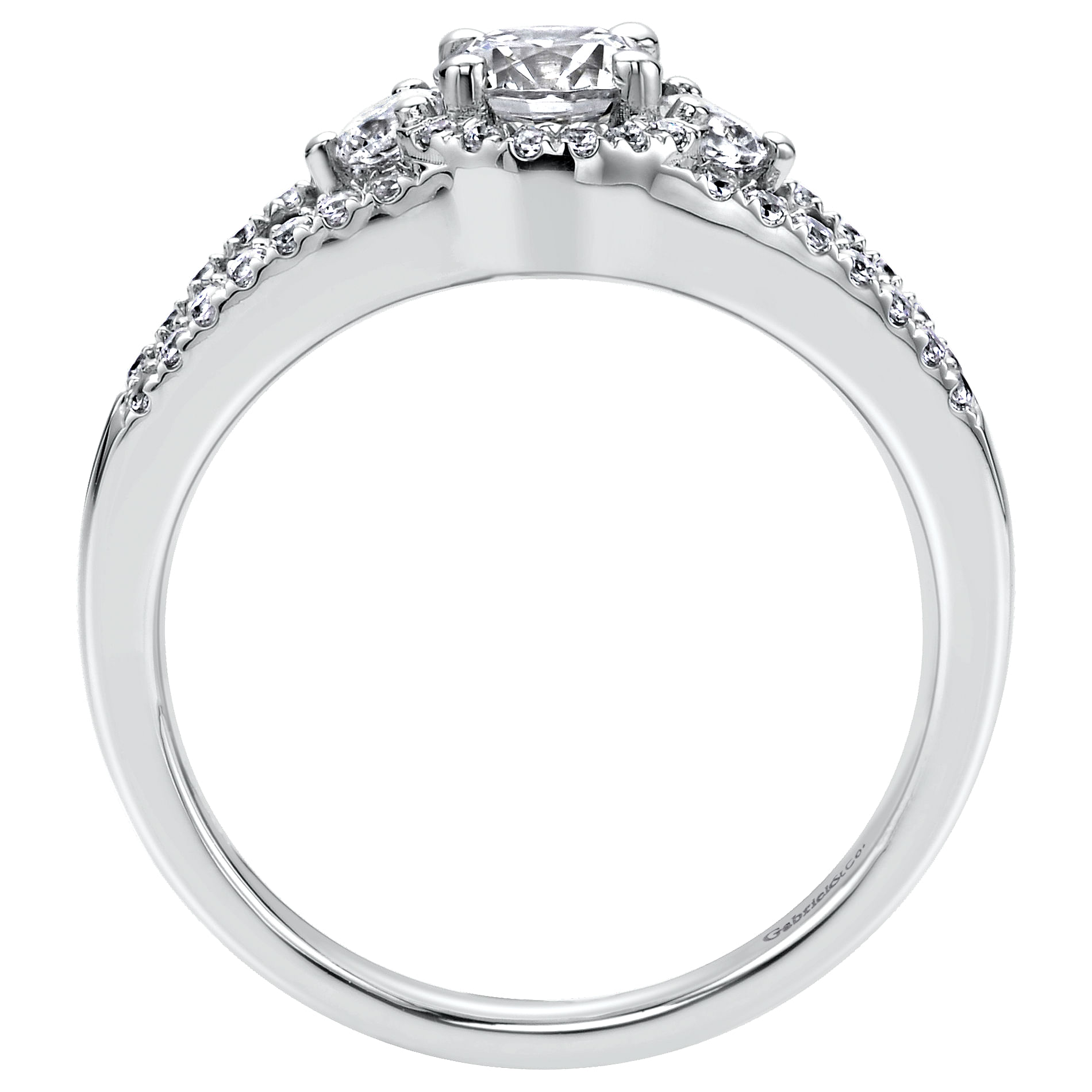 14k White Gold Round 3 Stones Engagement Ring angle 2 14k White Gold Round 3 Stones Engagement Ring angle 2