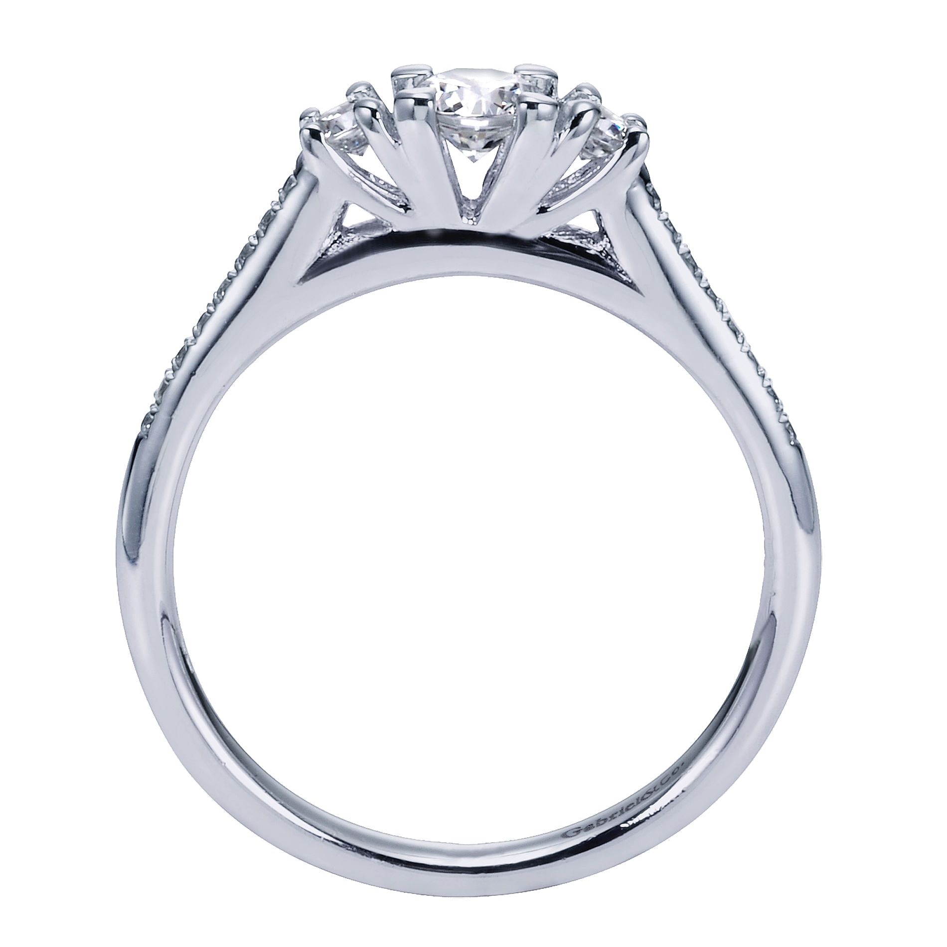 14k White Gold Round 3 Stones Engagement Ring angle 2 14k White Gold Round 3 Stones Engagement Ring angle 2