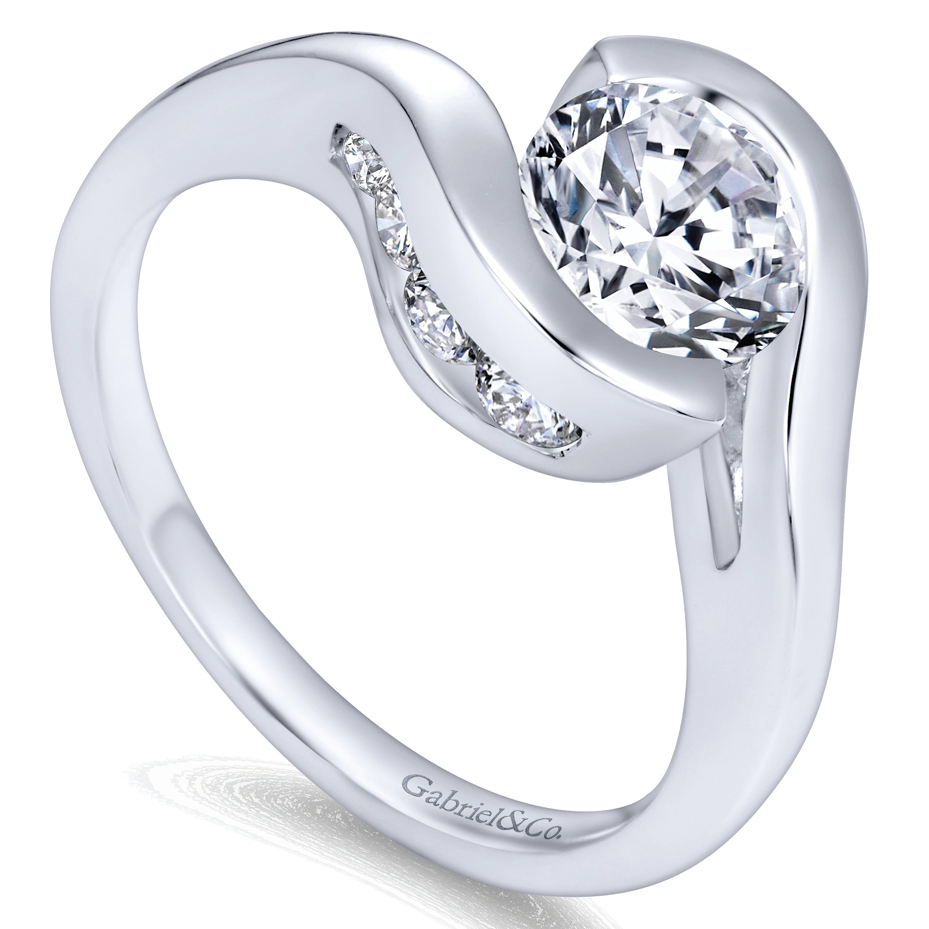 14k White Gold Round Bypass Engagement Ring angle 3 14k White Gold Round Bypass Engagement Ring angle 3