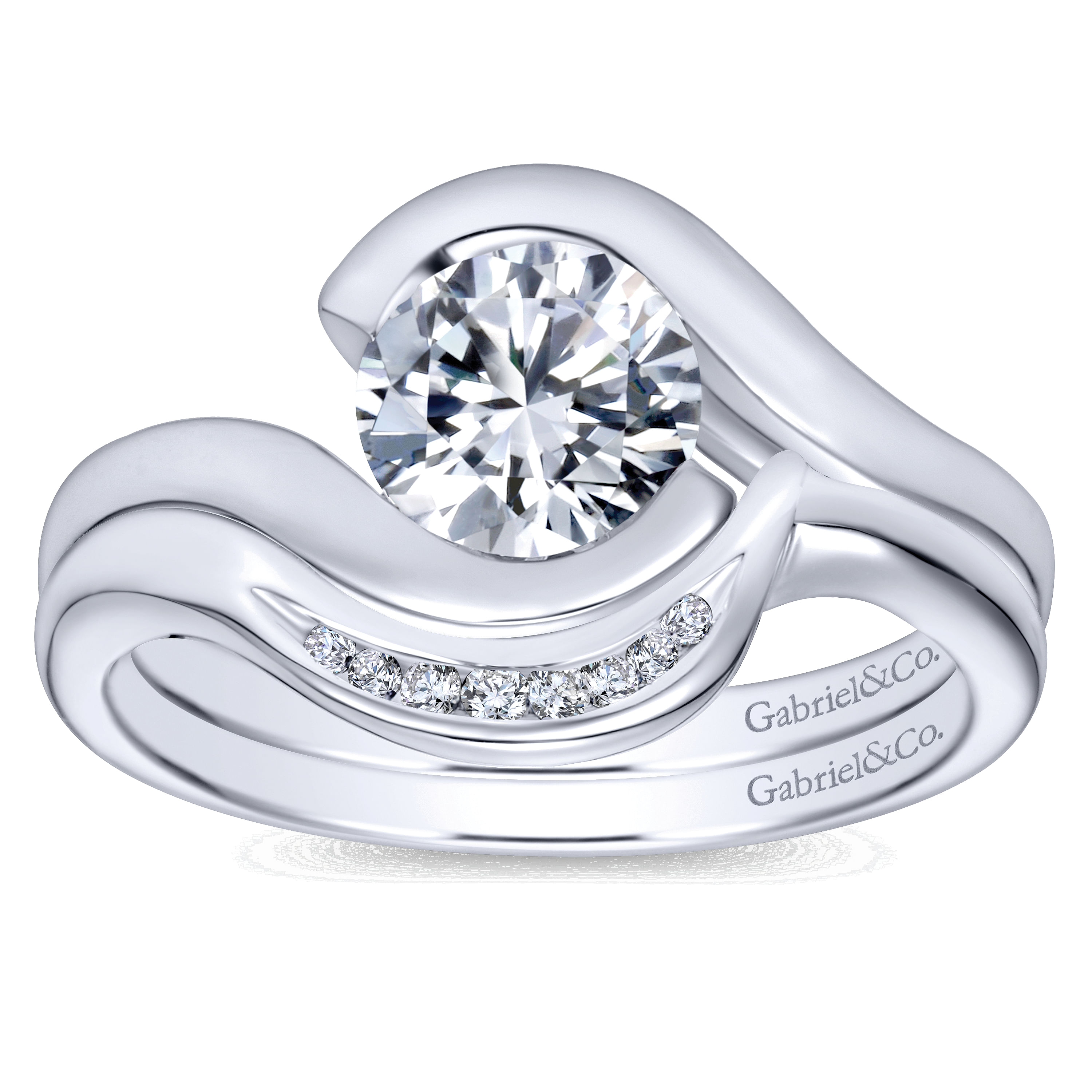 14k White Gold Round Bypass Engagement Ring angle 4 14k White Gold Round Bypass Engagement Ring angle 4