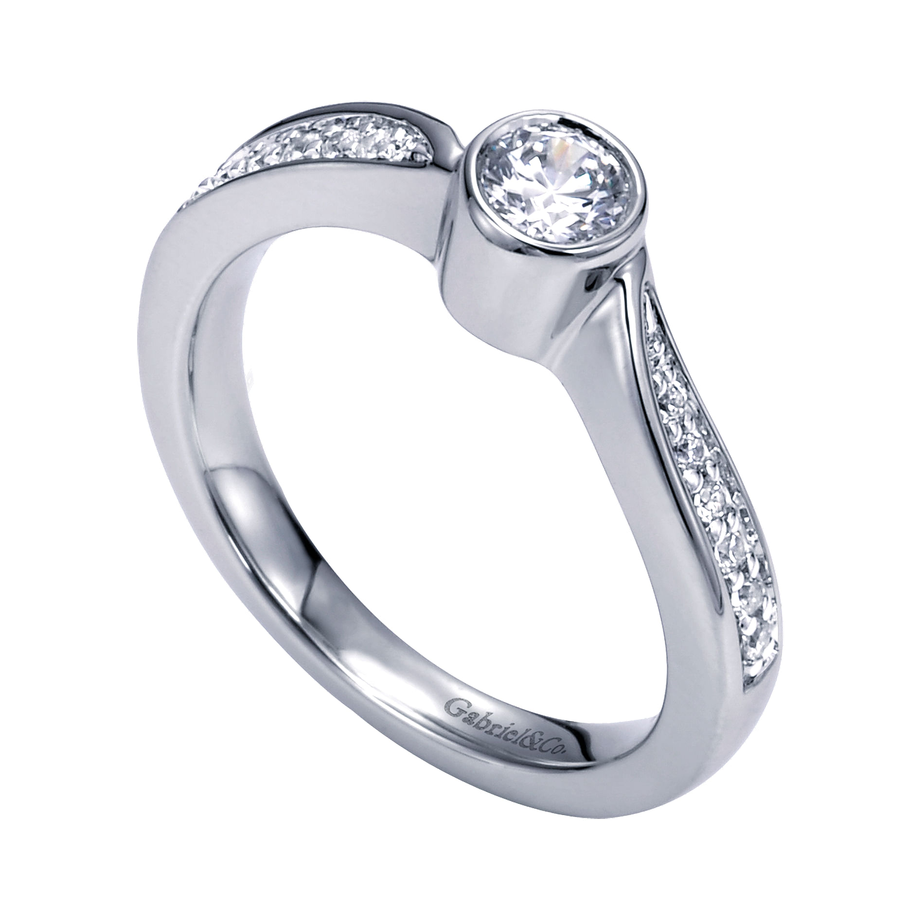 14k White Gold Round Bypass Engagement Ring angle 3 14k White Gold Round Bypass Engagement Ring angle 3