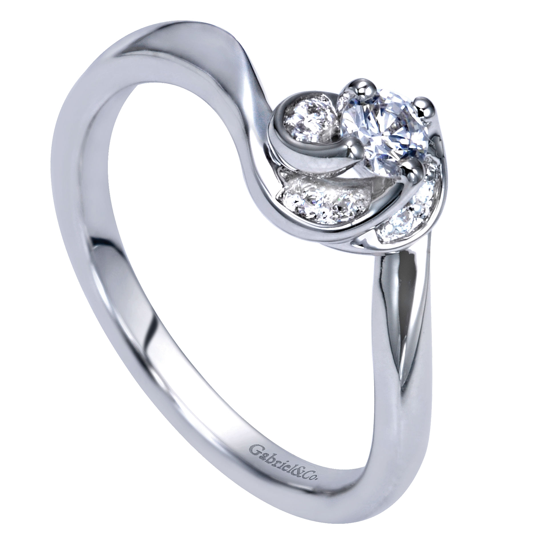 14k White Gold Round Bypass Engagement Ring angle 3 14k White Gold Round Bypass Engagement Ring angle 3