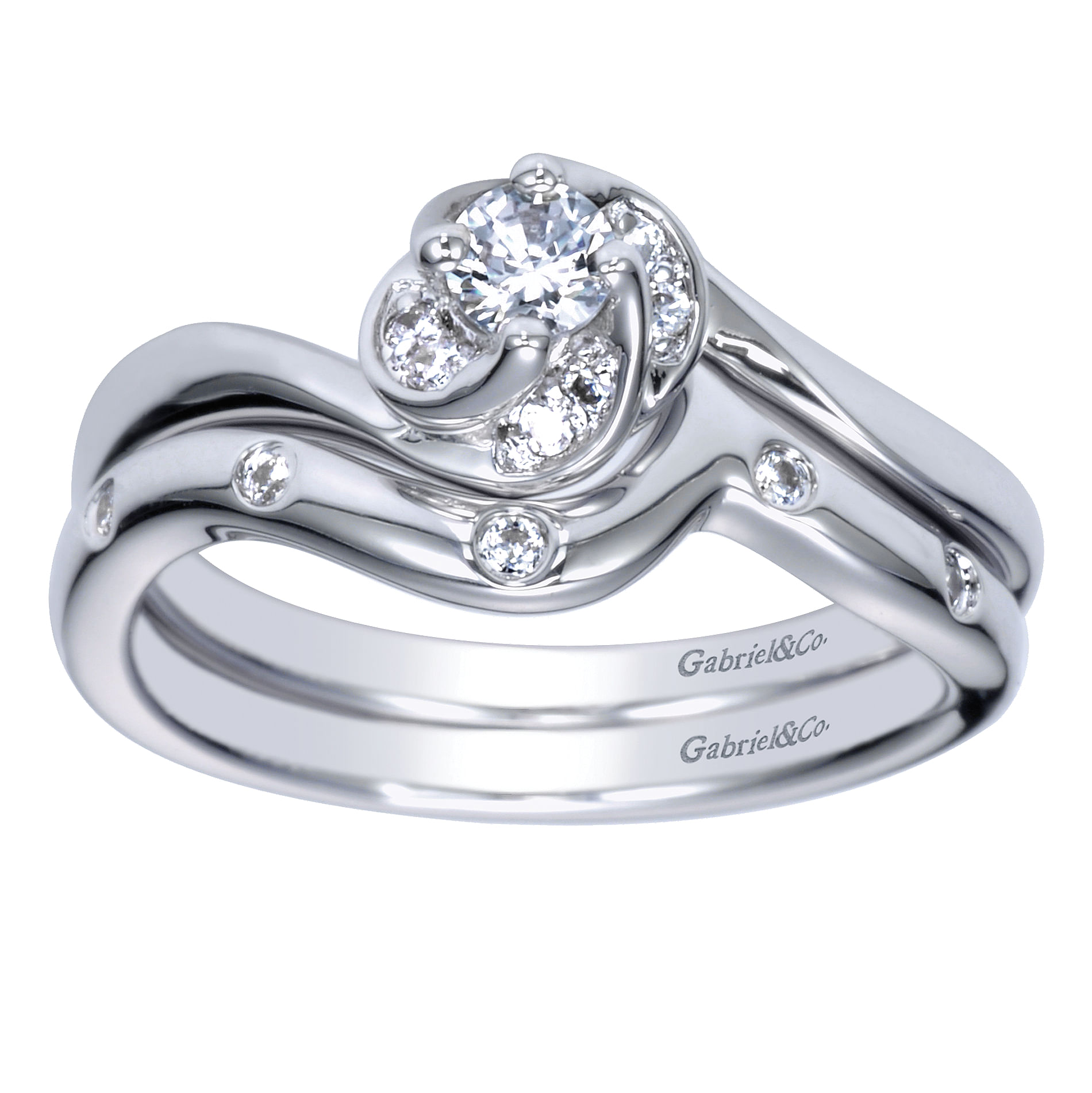 14k White Gold Round Bypass Engagement Ring angle 4 14k White Gold Round Bypass Engagement Ring angle 4