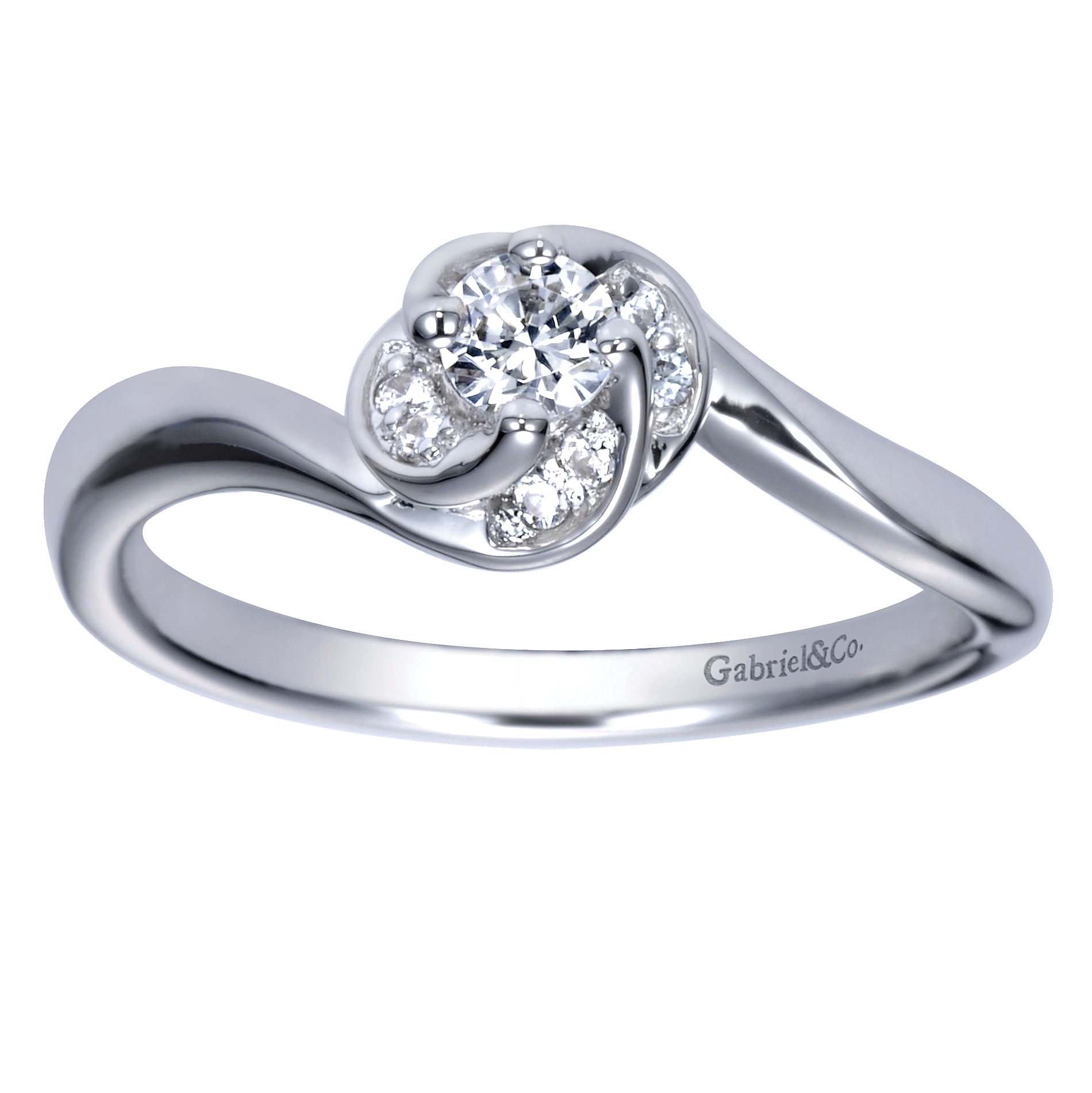 14k White Gold Round Bypass Engagement Ring angle 5 14k White Gold Round Bypass Engagement Ring angle 5