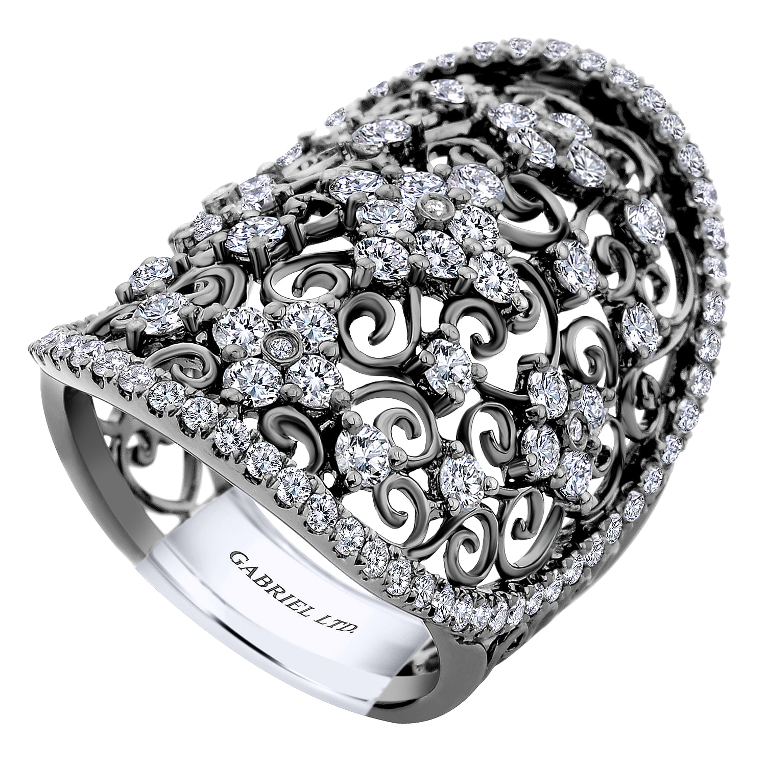 14k White Gold Round Diamond Wide Band Fashion Ladies 14k White Gold Round Diamond Wide Band Fashion Ladies