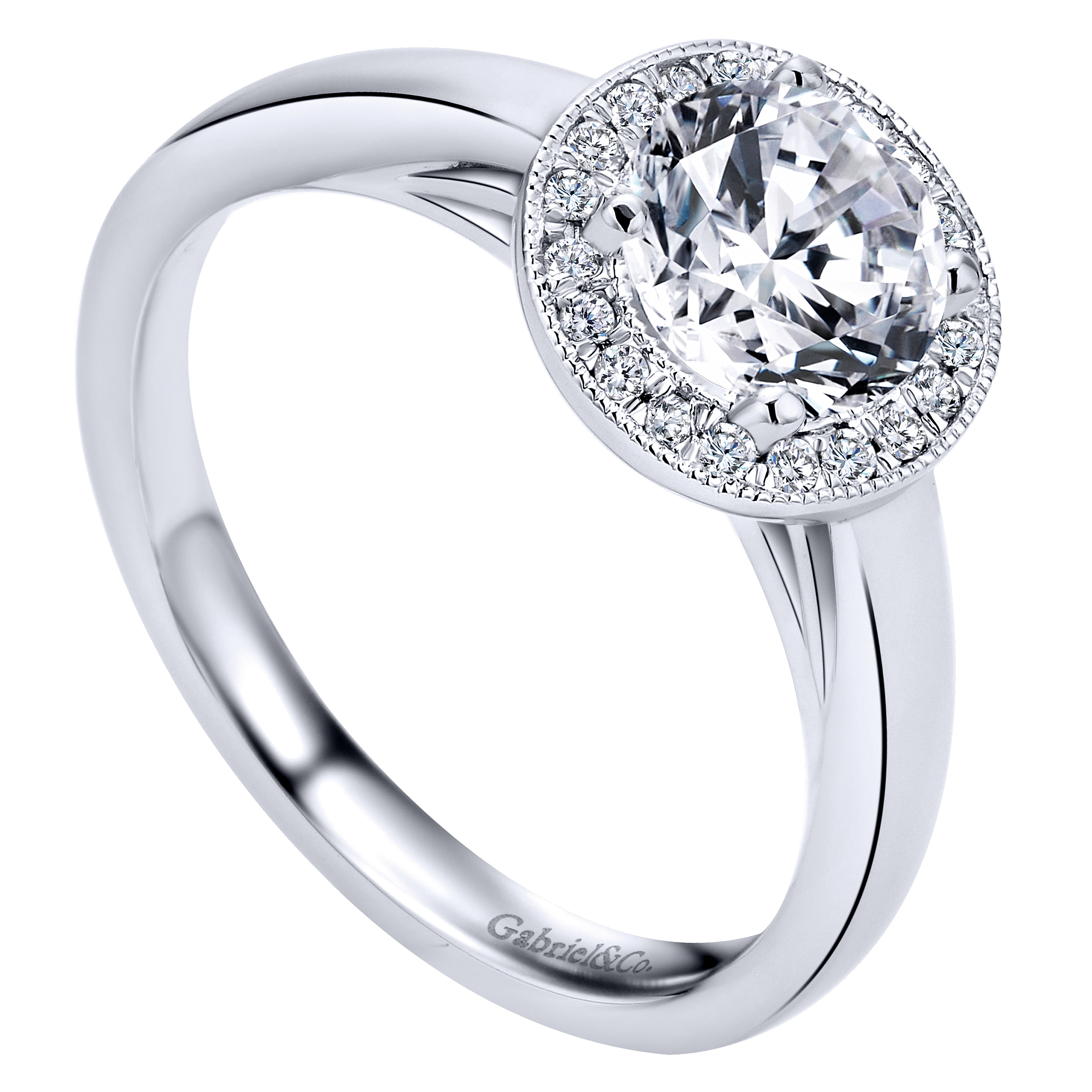 14k White Gold Round Halo Engagement Ring angle 3 14k White Gold Round Halo Engagement Ring angle 3