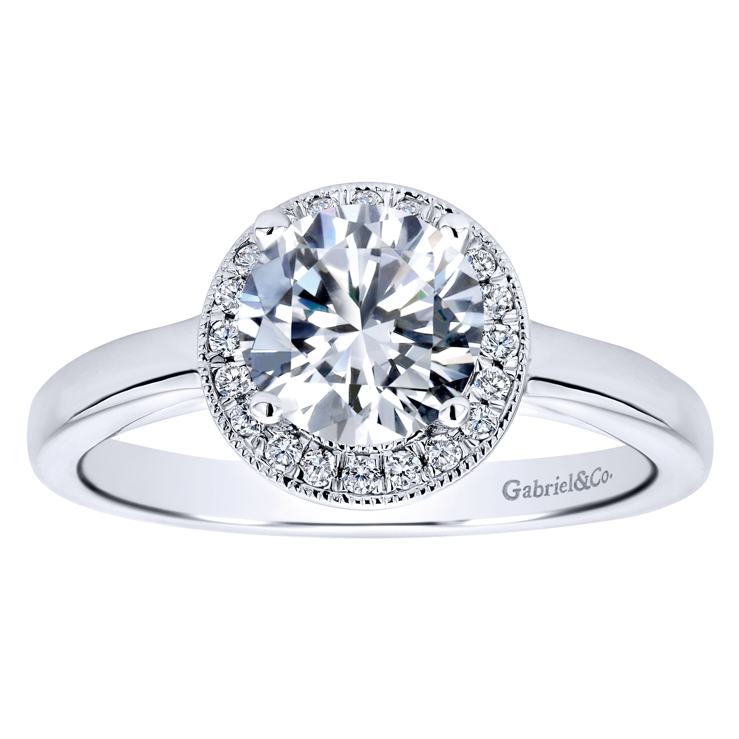 14k White Gold Round Halo Engagement Ring angle 5 14k White Gold Round Halo Engagement Ring angle 5