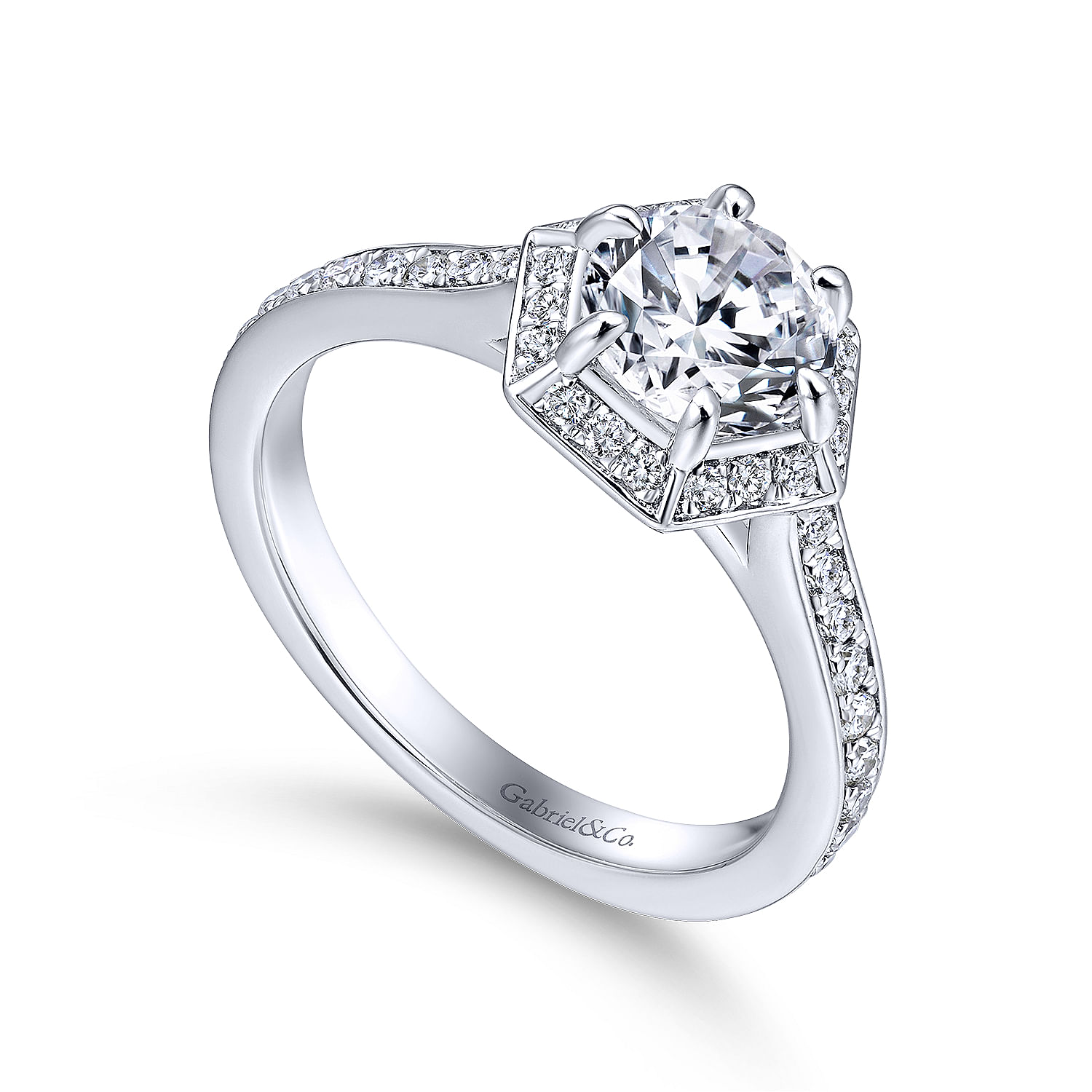 14k White Gold Round Halo Engagement Ring angle 3 14k White Gold Round Halo Engagement Ring angle 3
