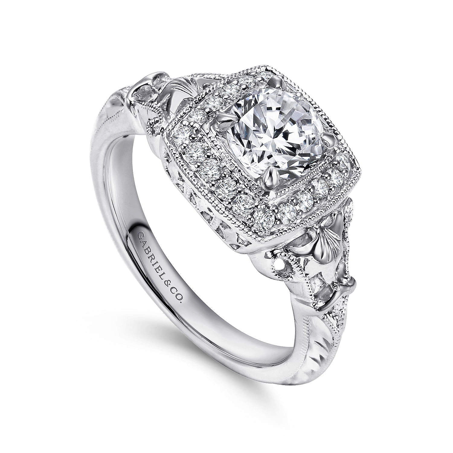 14k White Gold Round Halo Engagement Ring angle 3 14k White Gold Round Halo Engagement Ring angle 3
