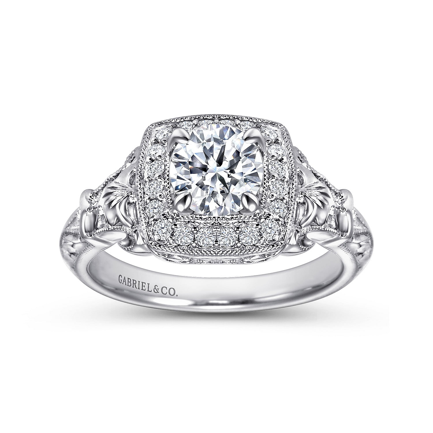 14k White Gold Round Halo Engagement Ring angle 5 14k White Gold Round Halo Engagement Ring angle 5