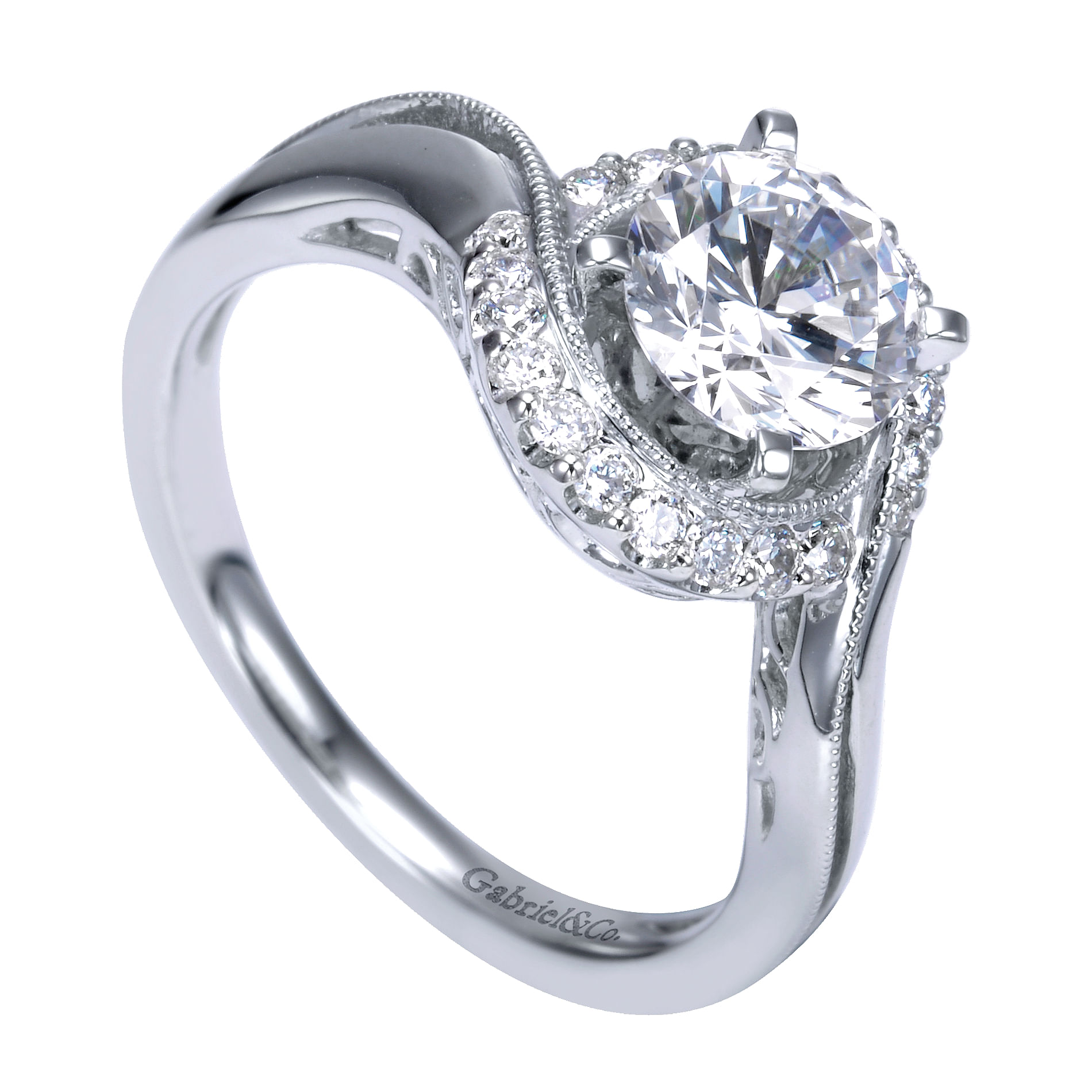 14k White Gold Round Halo Engagement Ring angle 3 14k White Gold Round Halo Engagement Ring angle 3