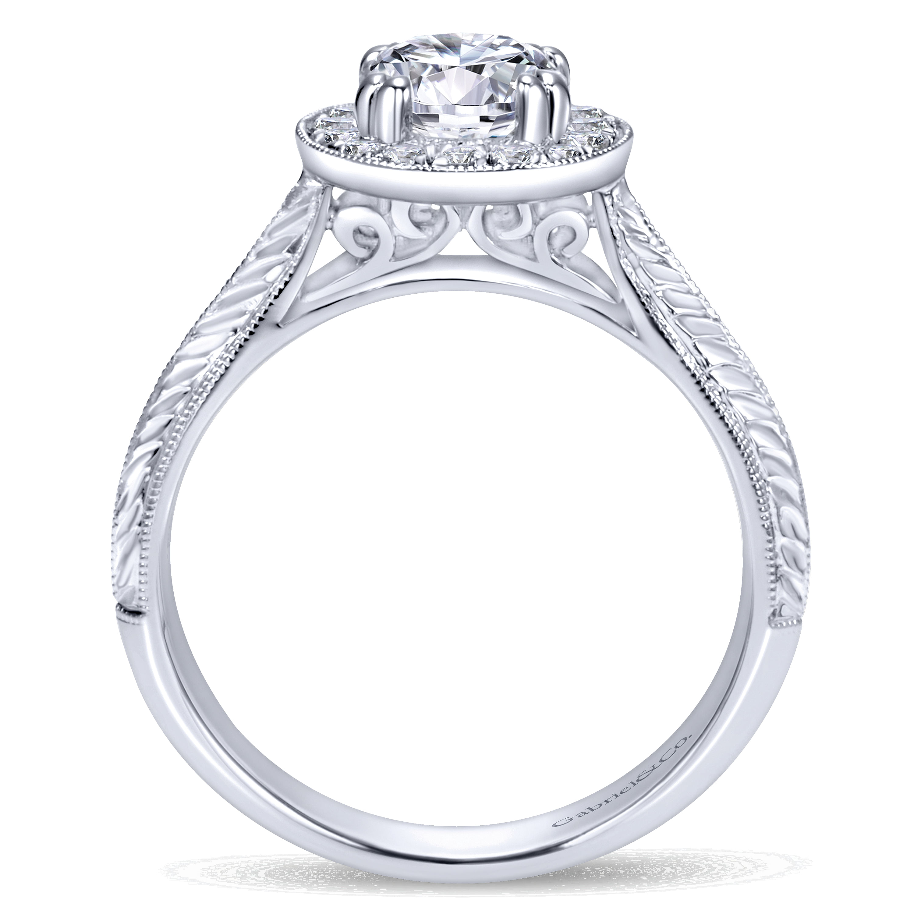 14k White Gold Round Halo Engagement Ring angle 2 14k White Gold Round Halo Engagement Ring angle 2