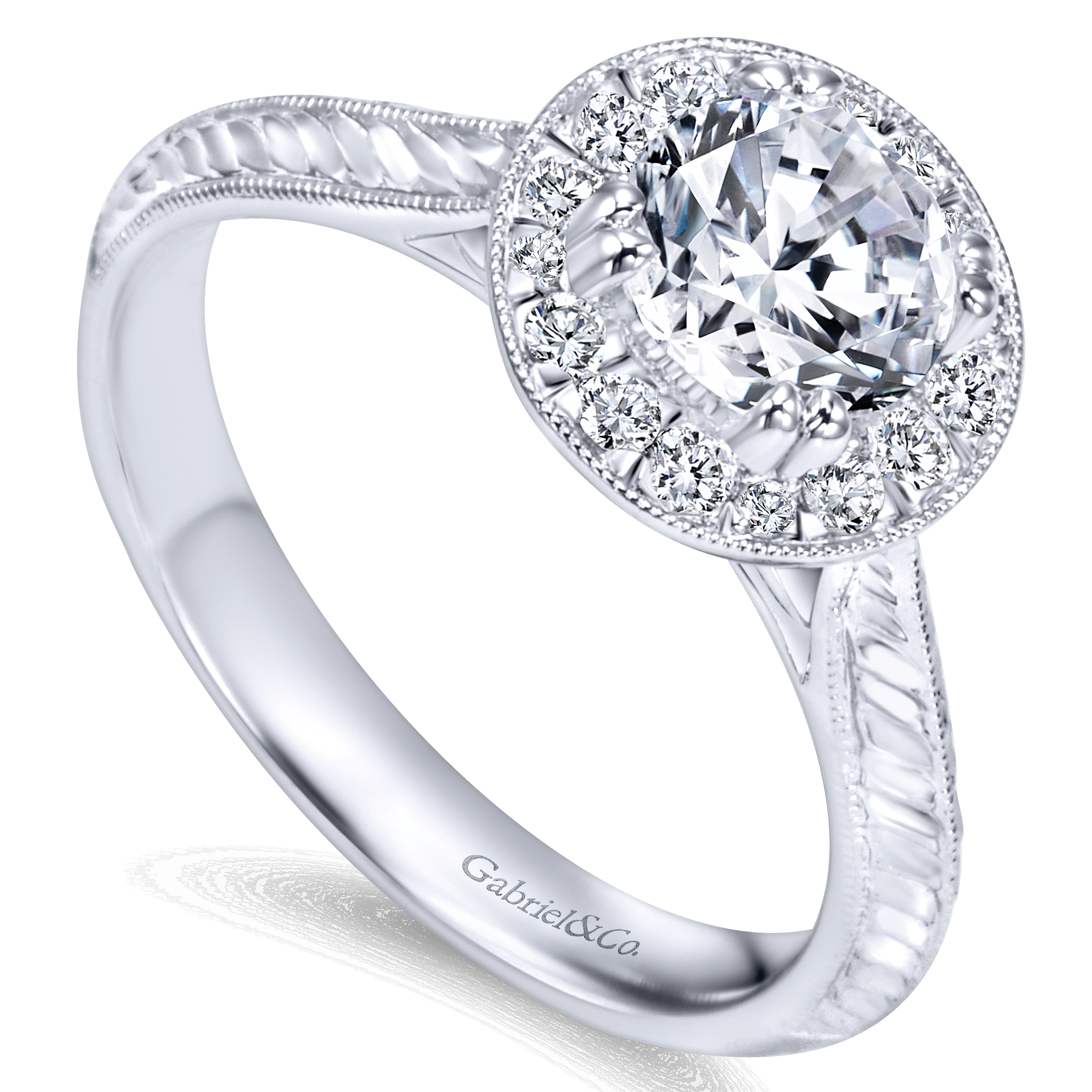 14k White Gold Round Halo Engagement Ring angle 3 14k White Gold Round Halo Engagement Ring angle 3