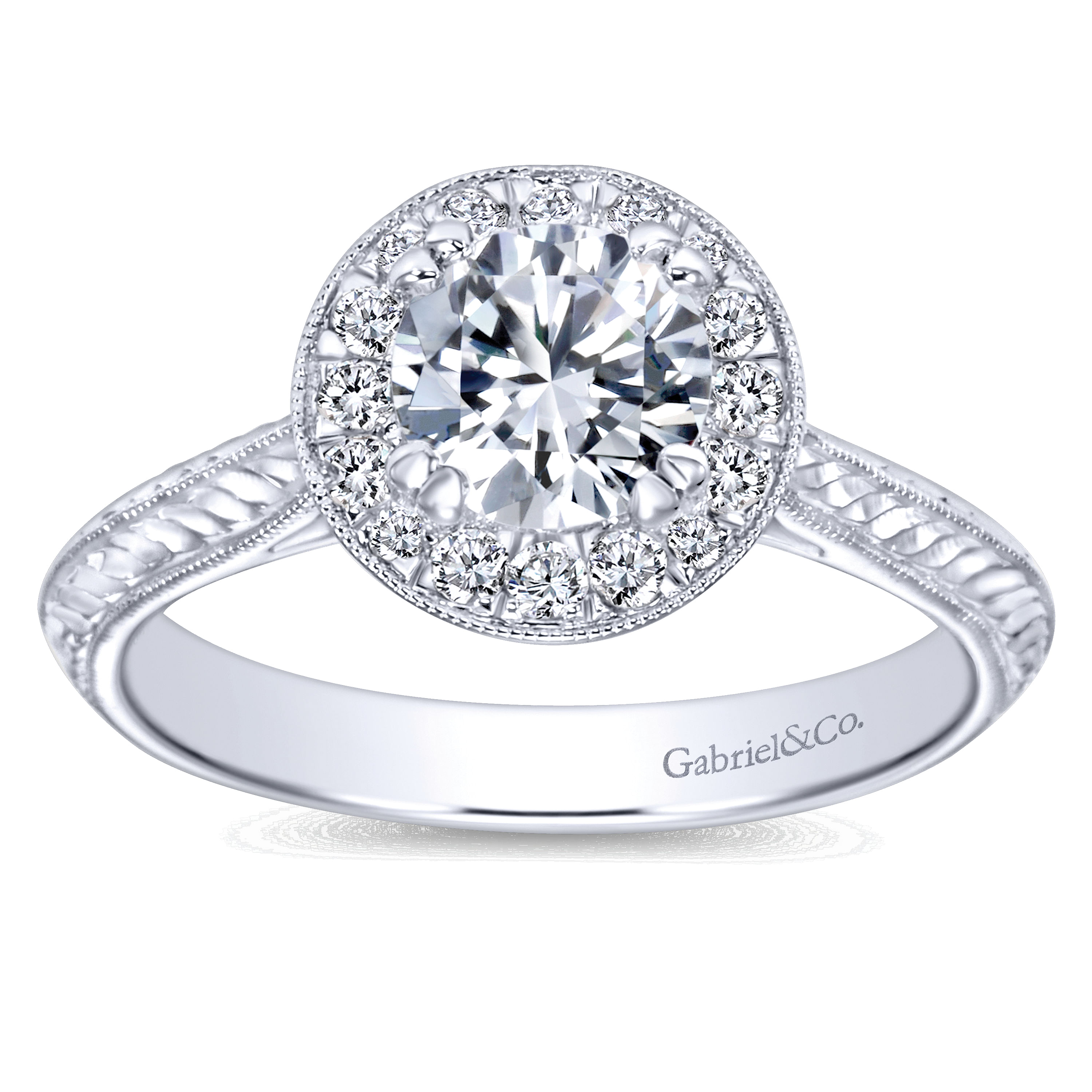 14k White Gold Round Halo Engagement Ring angle 5 14k White Gold Round Halo Engagement Ring angle 5