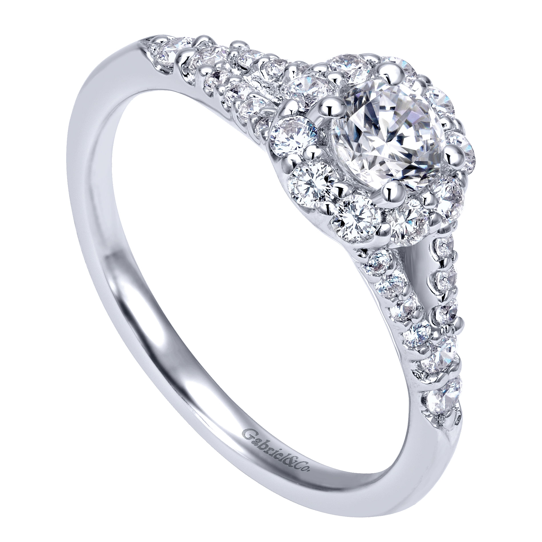 14k White Gold Round Halo Engagement Ring angle 3 14k White Gold Round Halo Engagement Ring angle 3