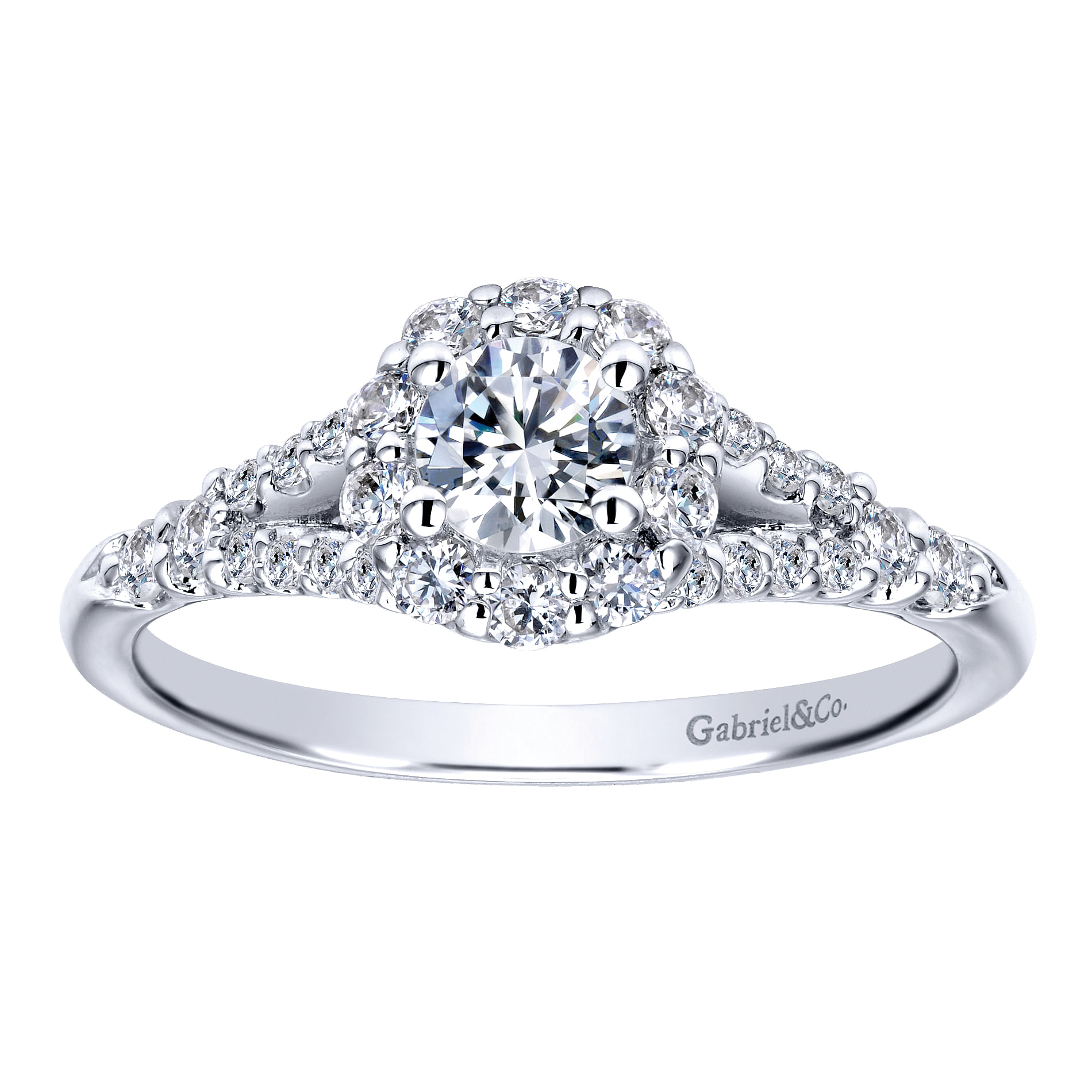 14k White Gold Round Halo Engagement Ring angle 5 14k White Gold Round Halo Engagement Ring angle 5