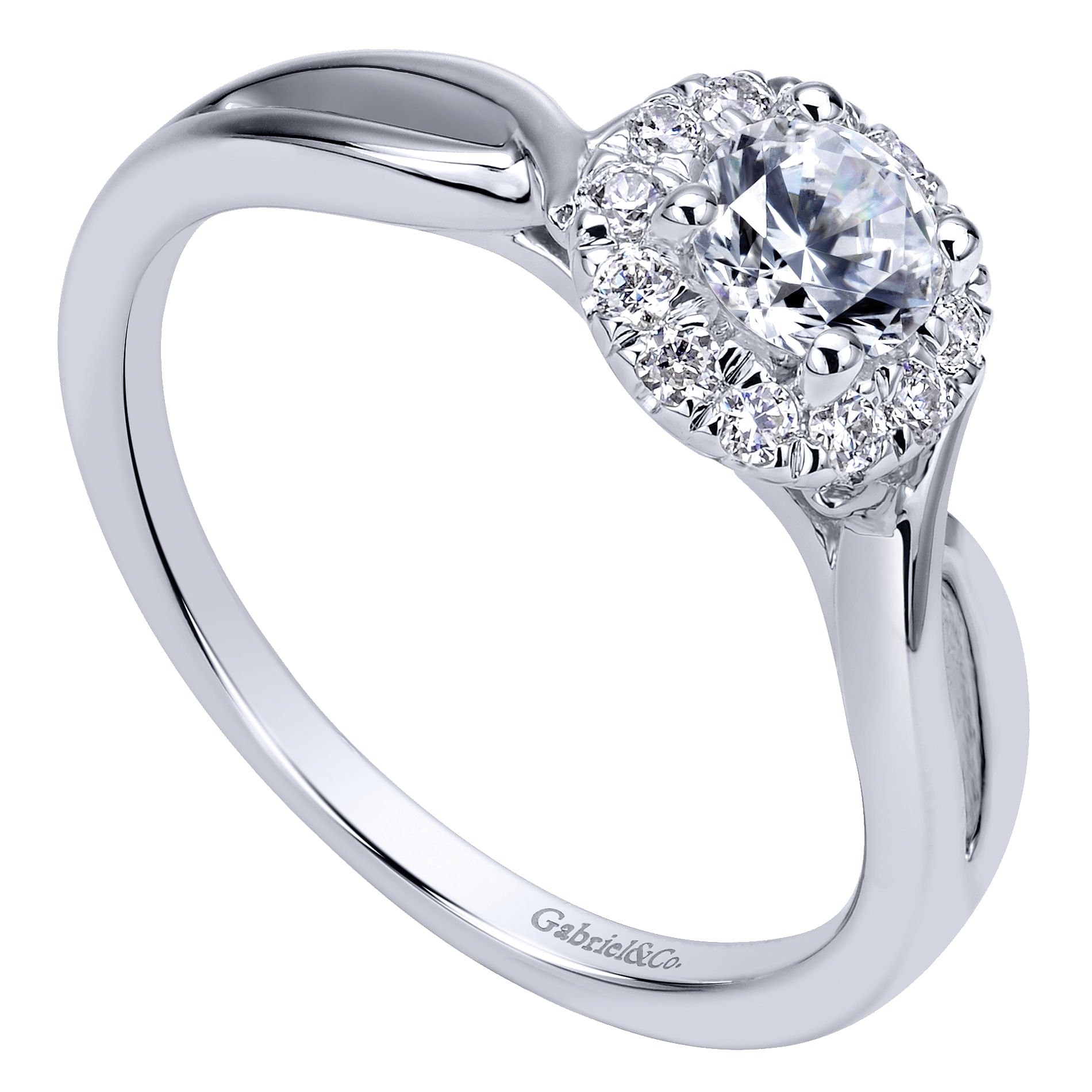 14k White Gold Round Halo Engagement Ring angle 3 14k White Gold Round Halo Engagement Ring angle 3