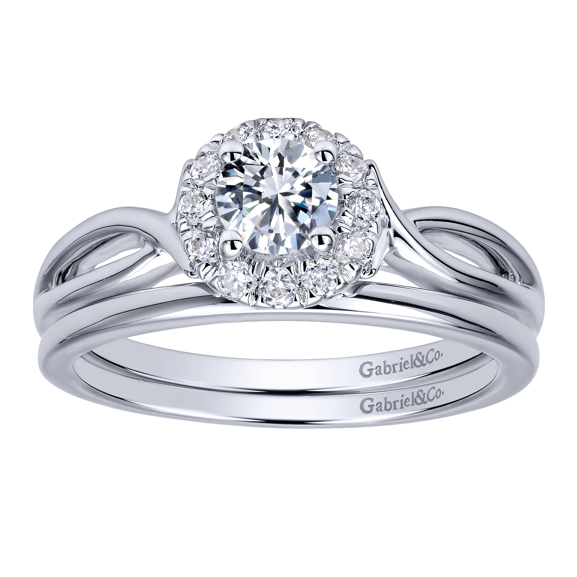 14k White Gold Round Halo Engagement Ring angle 4 14k White Gold Round Halo Engagement Ring angle 4