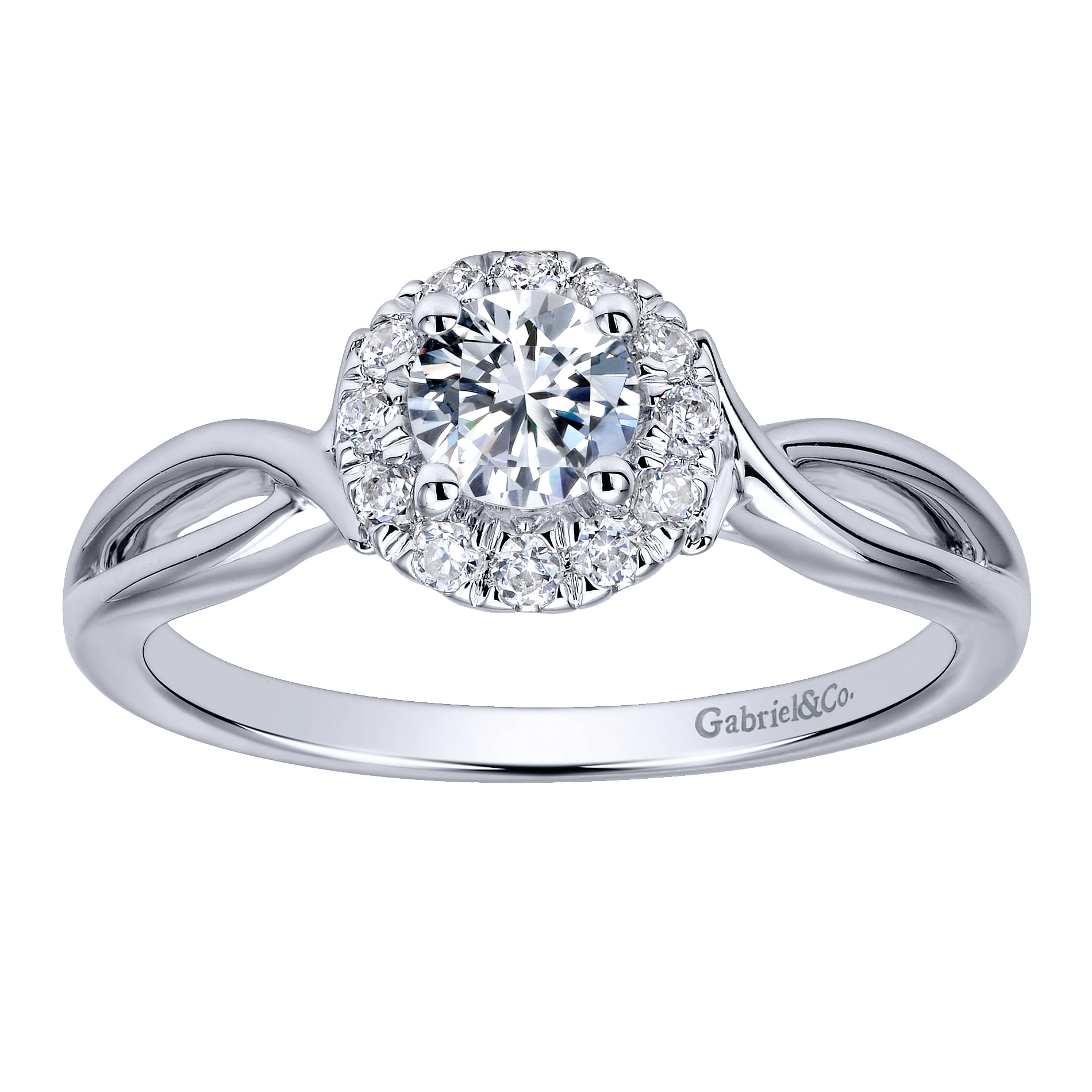 14k White Gold Round Halo Engagement Ring angle 5 14k White Gold Round Halo Engagement Ring angle 5