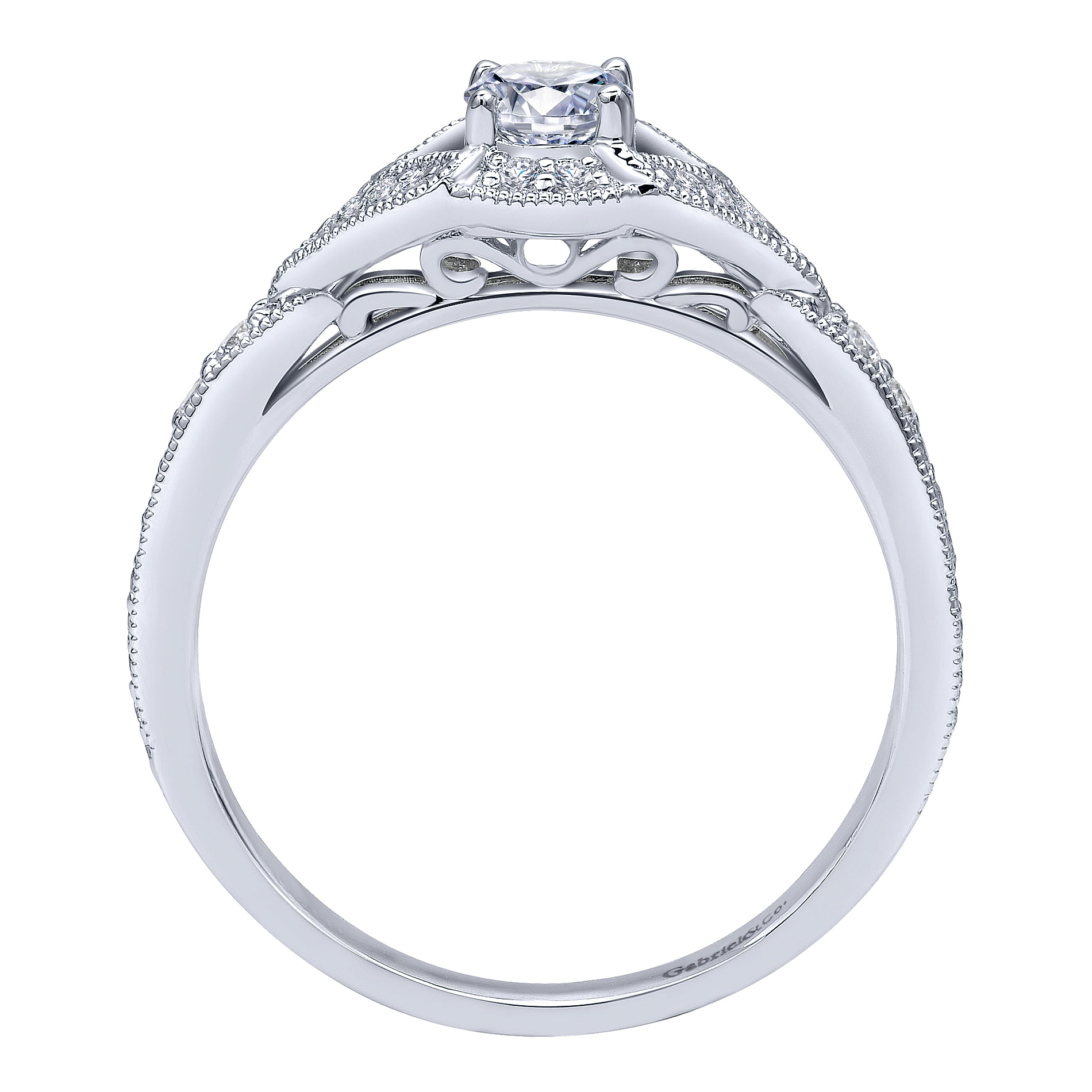 14k White Gold Round Halo Engagement Ring angle 2 14k White Gold Round Halo Engagement Ring angle 2