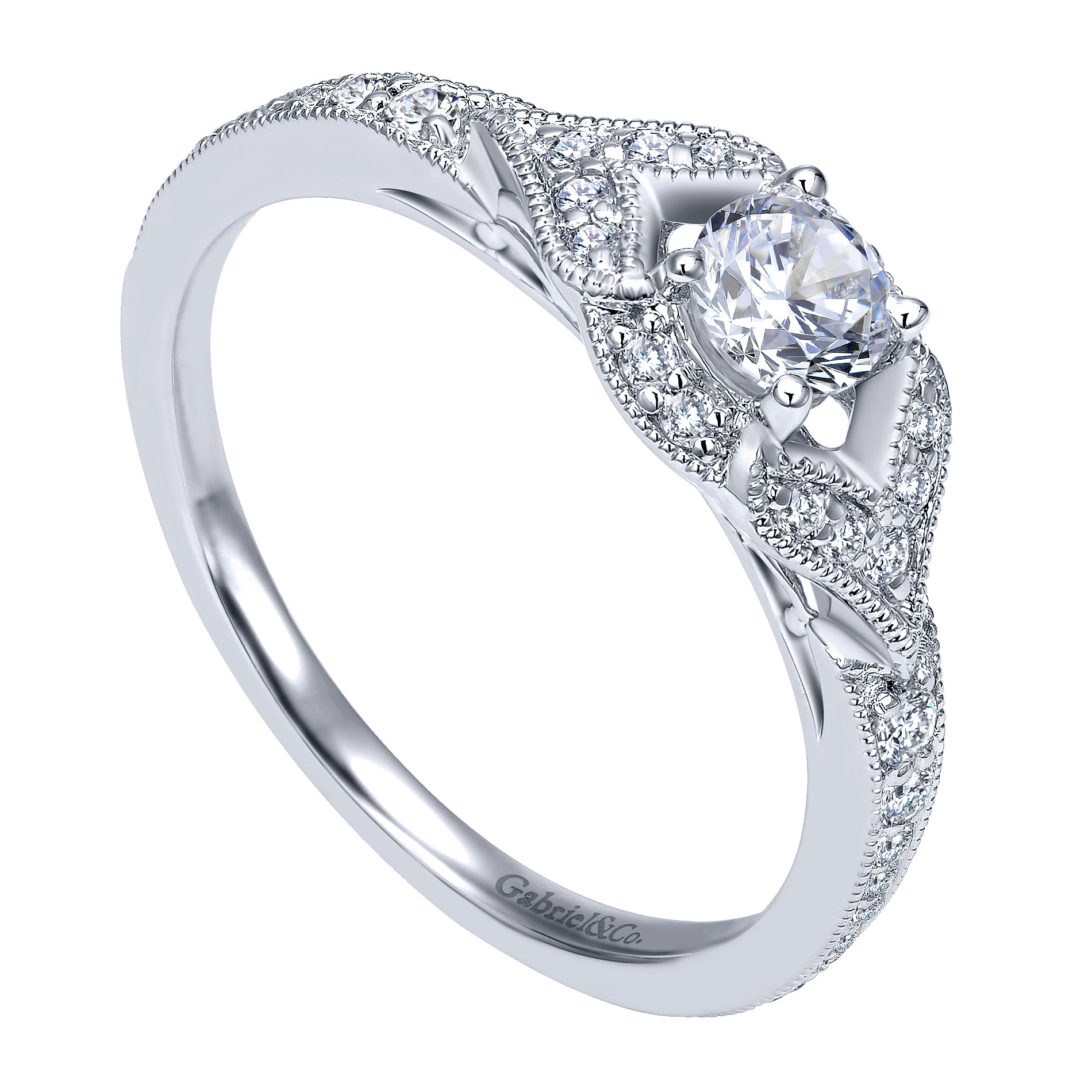 14k White Gold Round Halo Engagement Ring angle 3 14k White Gold Round Halo Engagement Ring angle 3