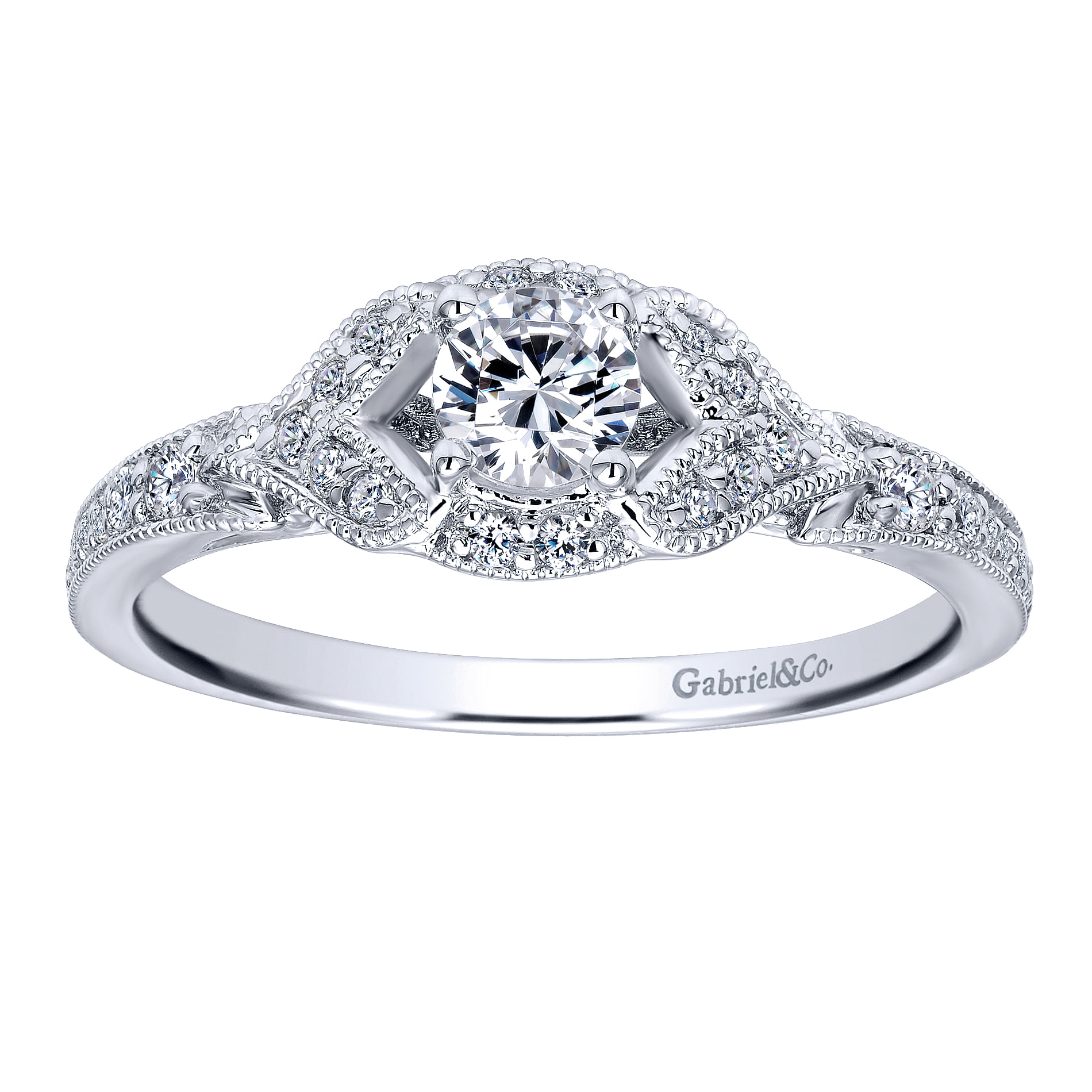 14k White Gold Round Halo Engagement Ring angle 5 14k White Gold Round Halo Engagement Ring angle 5