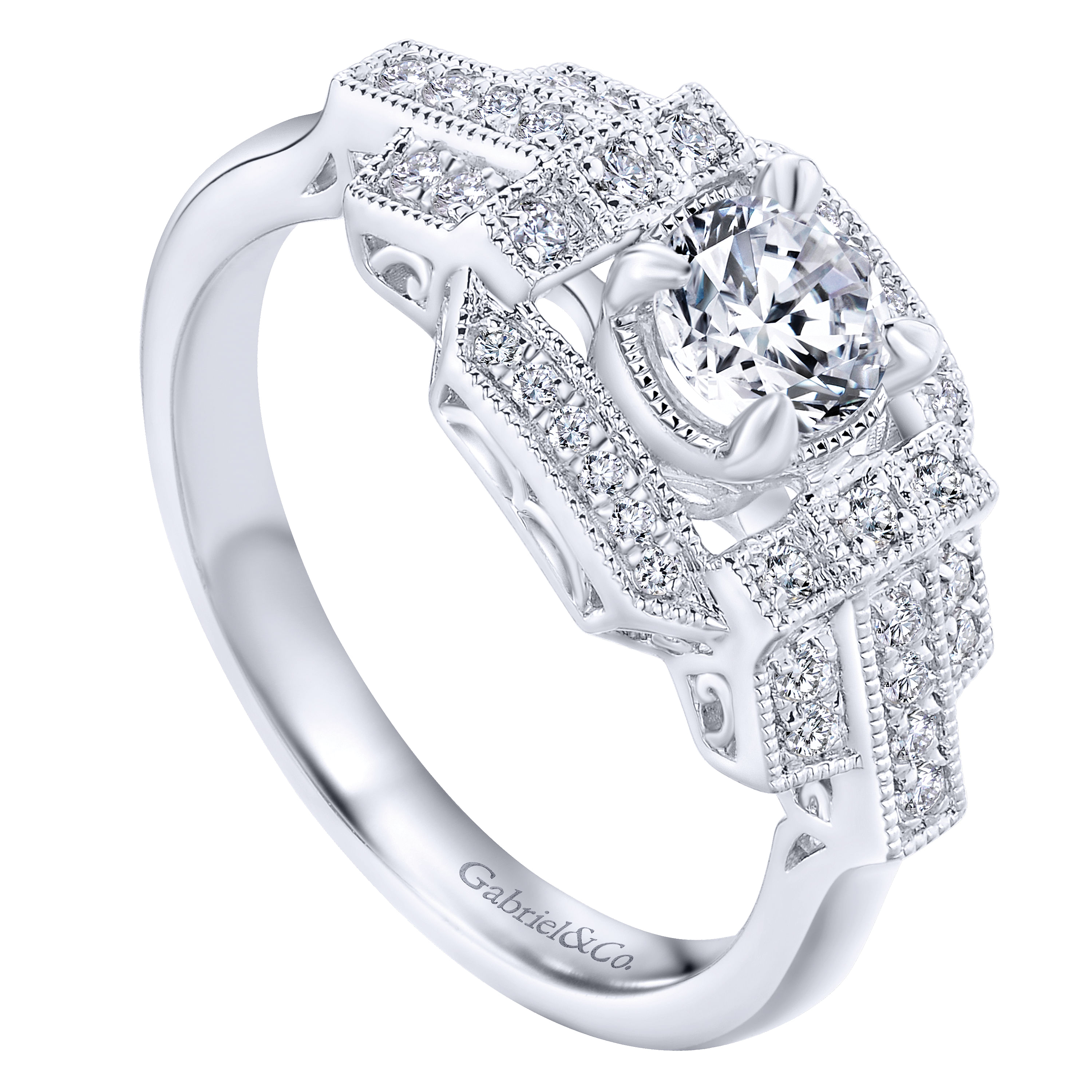 14k White Gold Round Halo Engagement Ring angle 3 14k White Gold Round Halo Engagement Ring angle 3