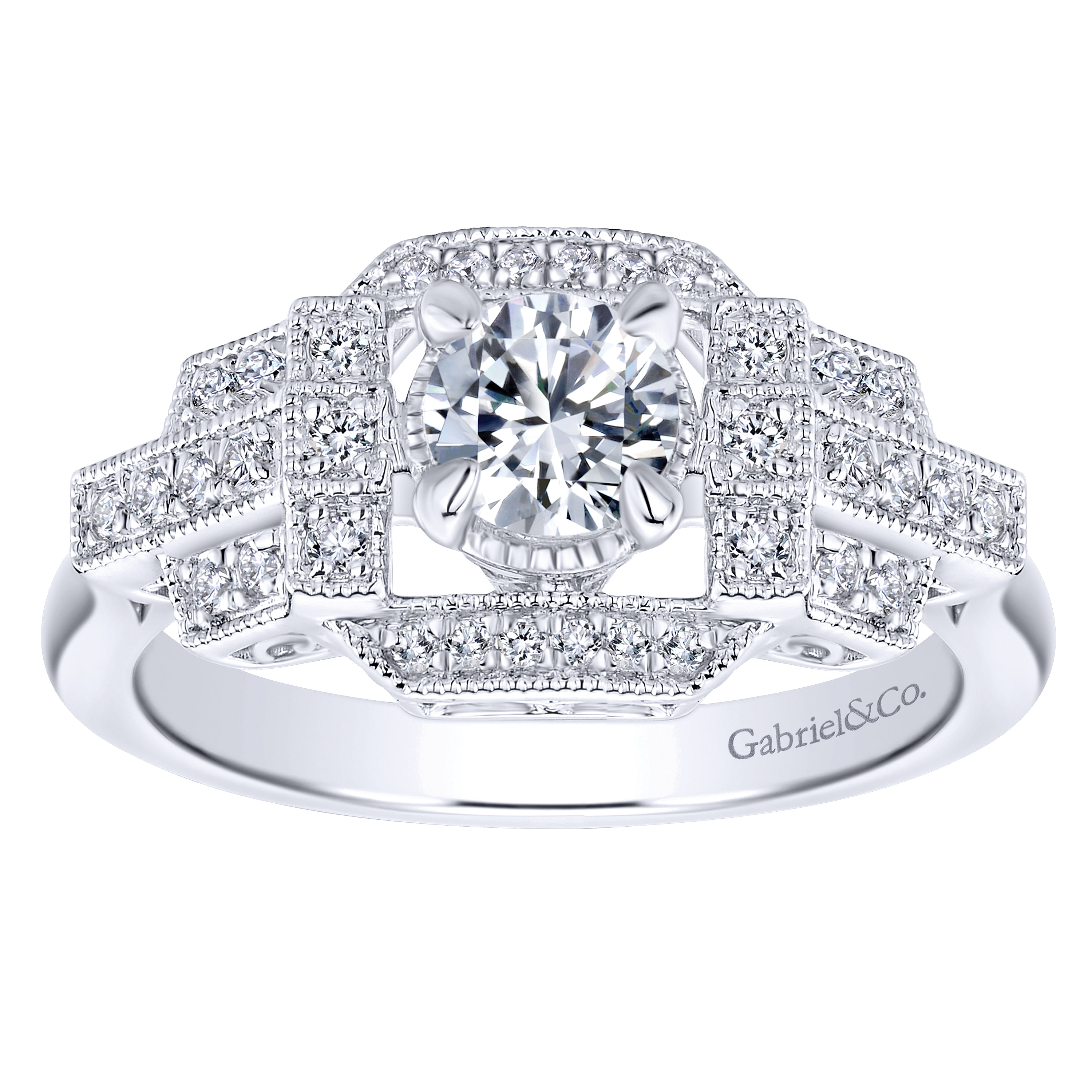 14k White Gold Round Halo Engagement Ring angle 5 14k White Gold Round Halo Engagement Ring angle 5