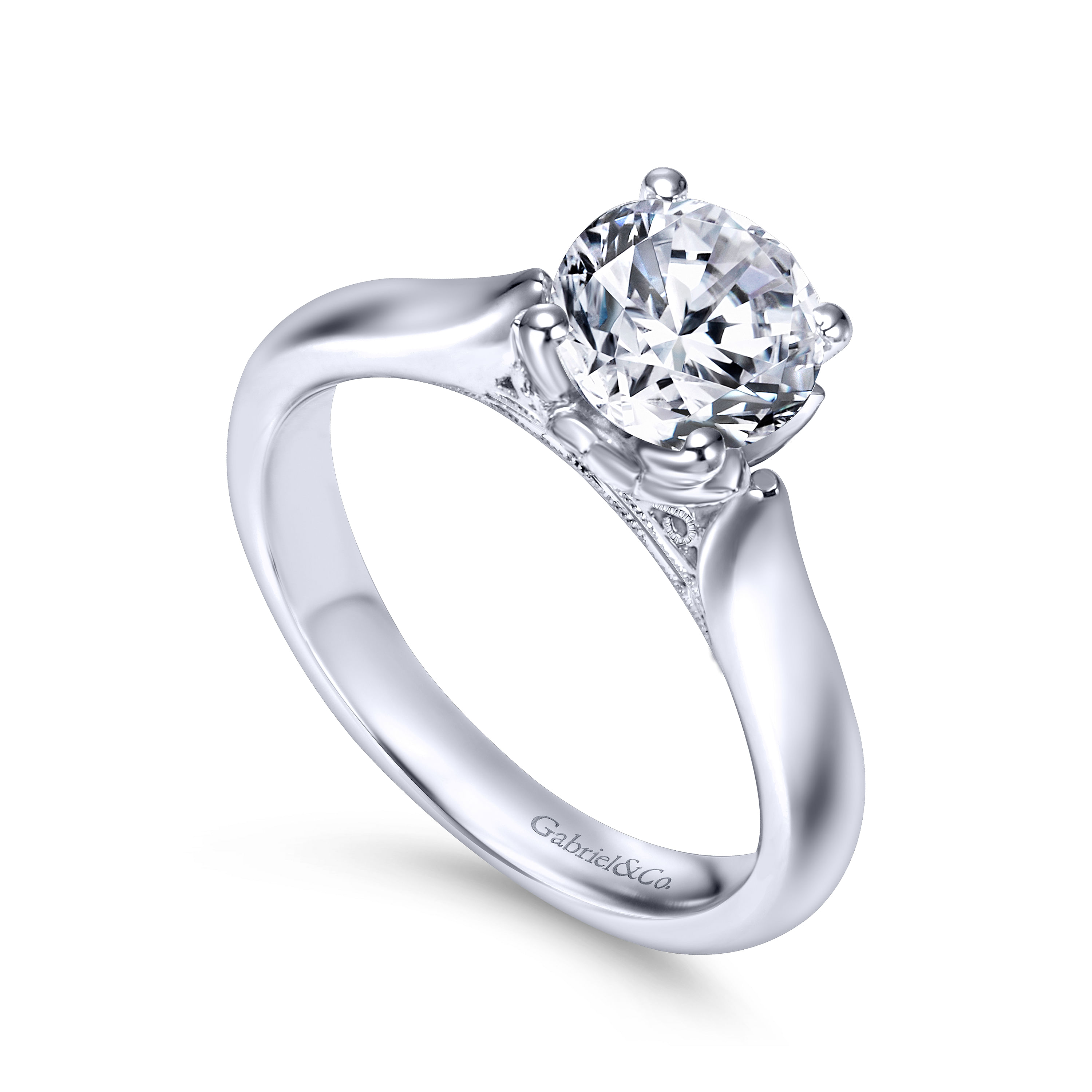 14k White Gold Round Solitaire Engagement Ring angle 3 14k White Gold Round Solitaire Engagement Ring angle 3