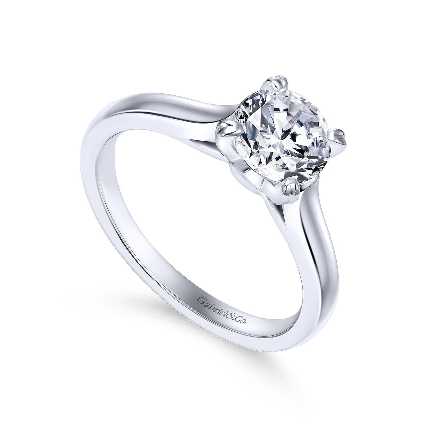 14k White Gold Round Solitaire Engagement Ring angle 3 14k White Gold Round Solitaire Engagement Ring angle 3