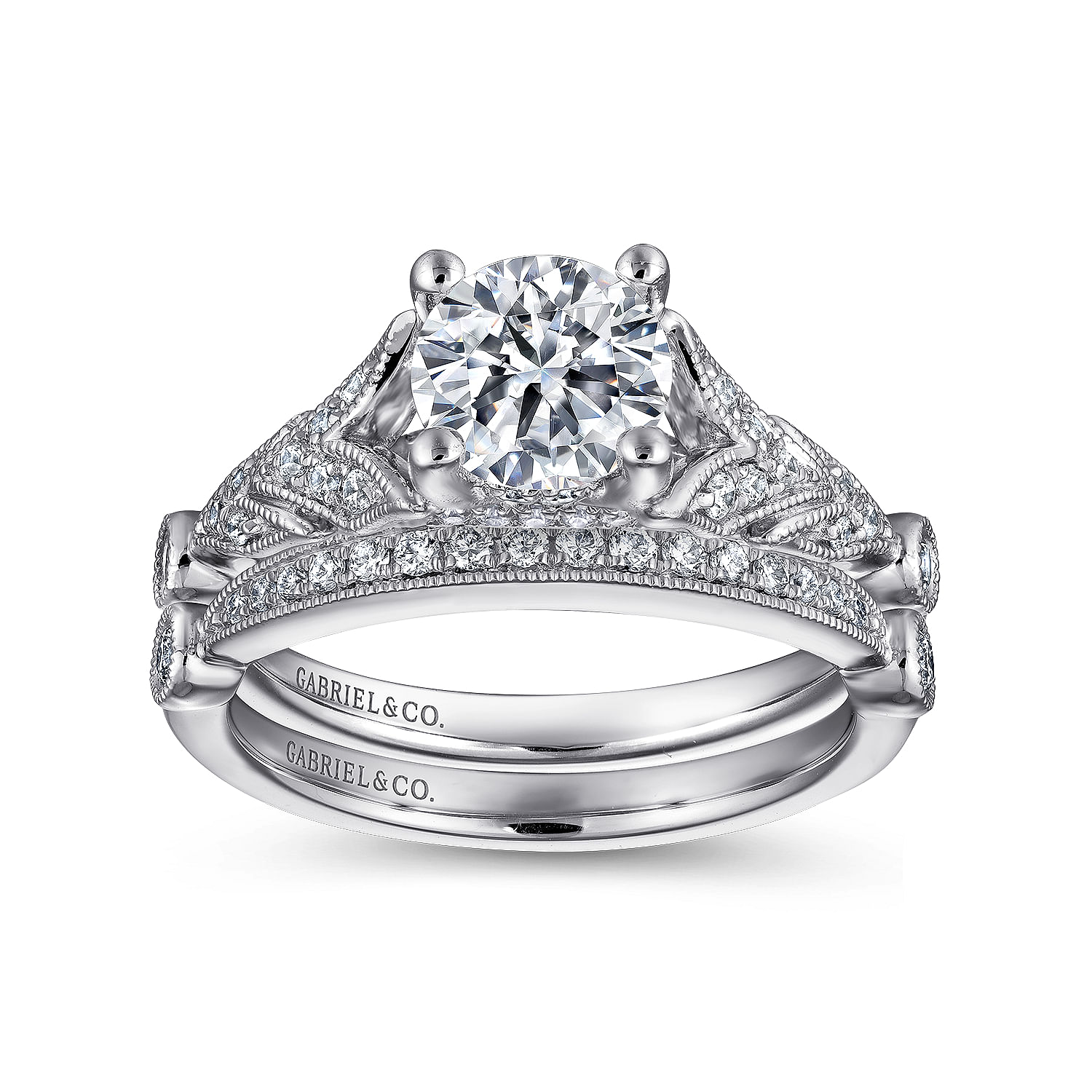 14k White Gold Round Split Shank Engagement Ring ...